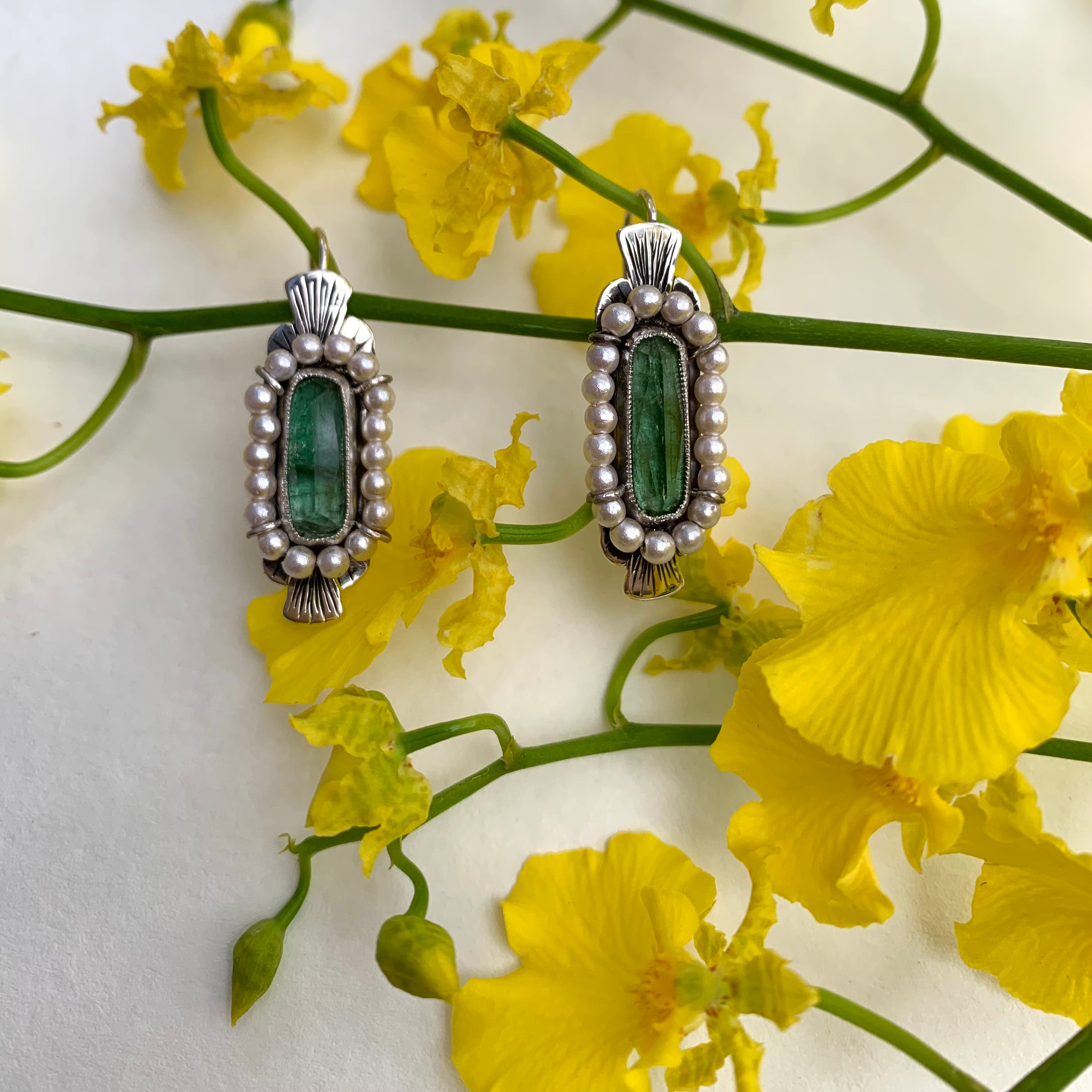 HEIRLOOM EARRINGS // GREEN TOURMALINE //  SEED PEARLS