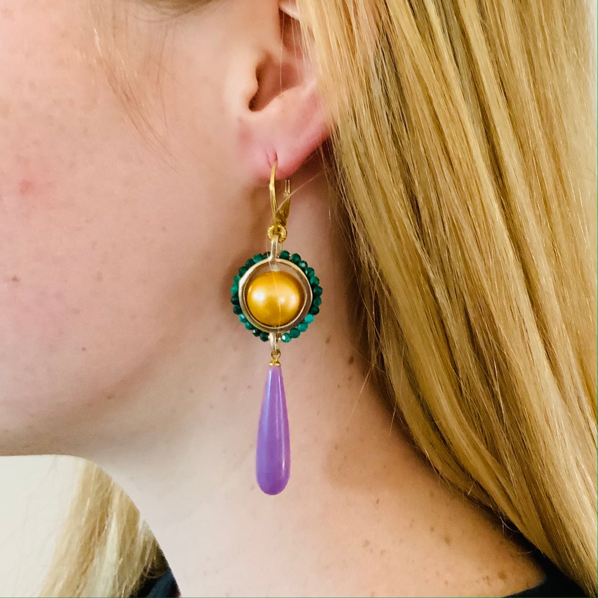 HEIRLOOM EARRINGS // MALACHITE  //  PHOSPHOSIDERITE DROP // GOLDEN PEARL