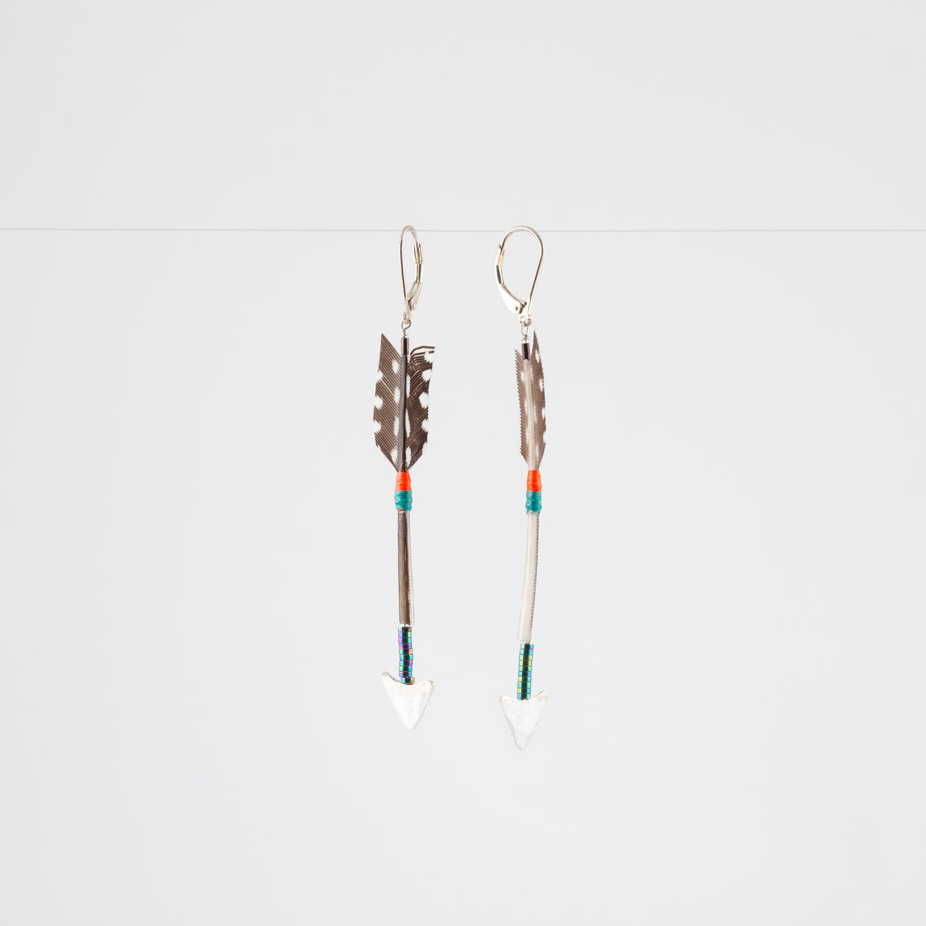 FEATHER ARROW EARRINGS // GUINEAFOWL // SILVER