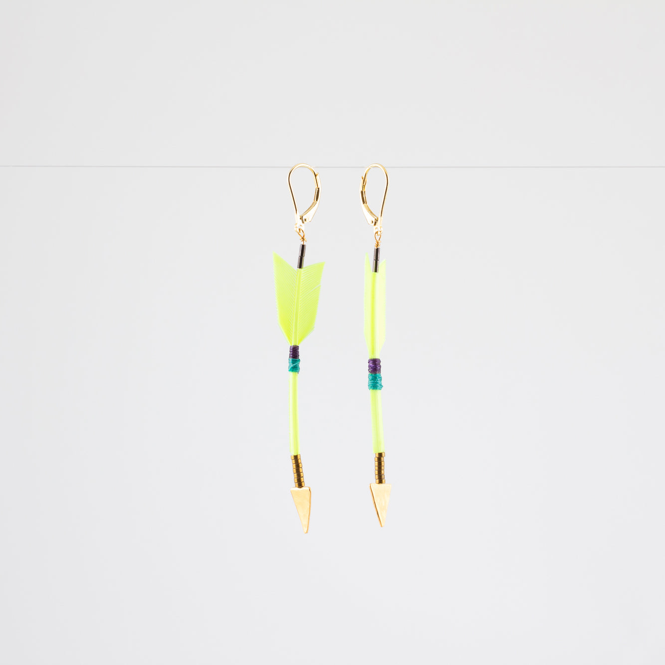 FEATHER ARROW EARRINGS // NEON YELLOW // VERMEIL
