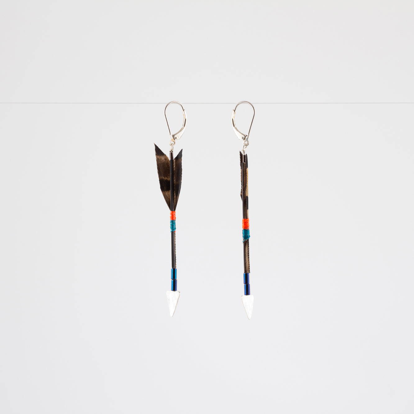 FEATHER ARROW EARRINGS // PHEASANT // SILVER