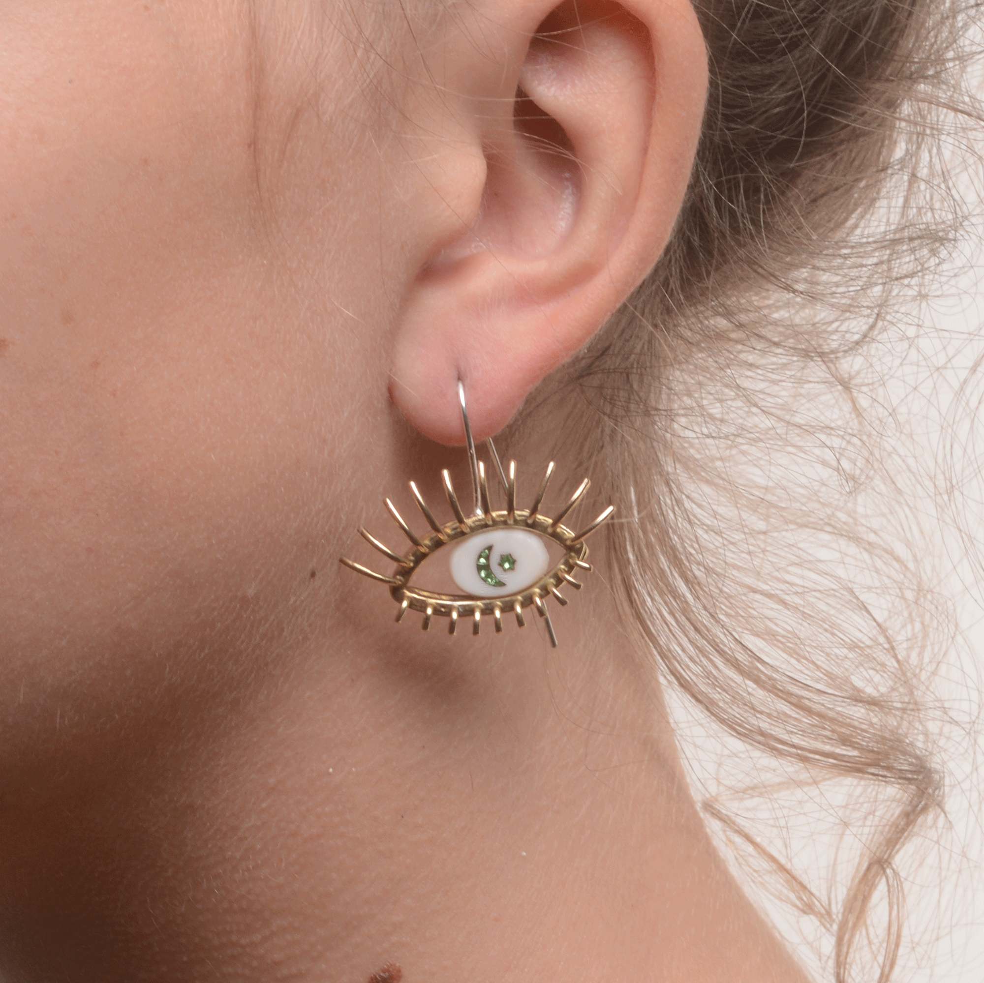 "20/20" // BRONZE EARRINGS //  WHITE & GREEN INTAGLIO