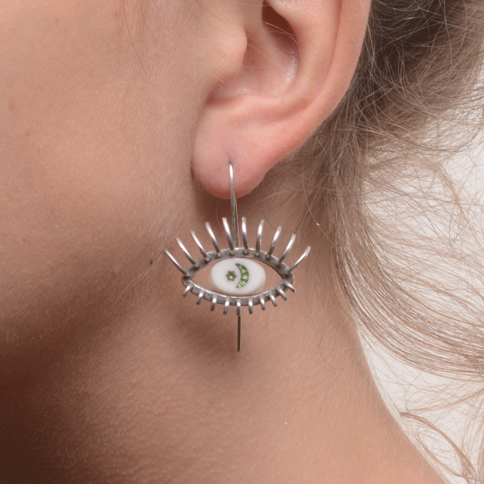 "20/20" // SILVER EARRINGS // WHITE & GREEN INTAGLIO