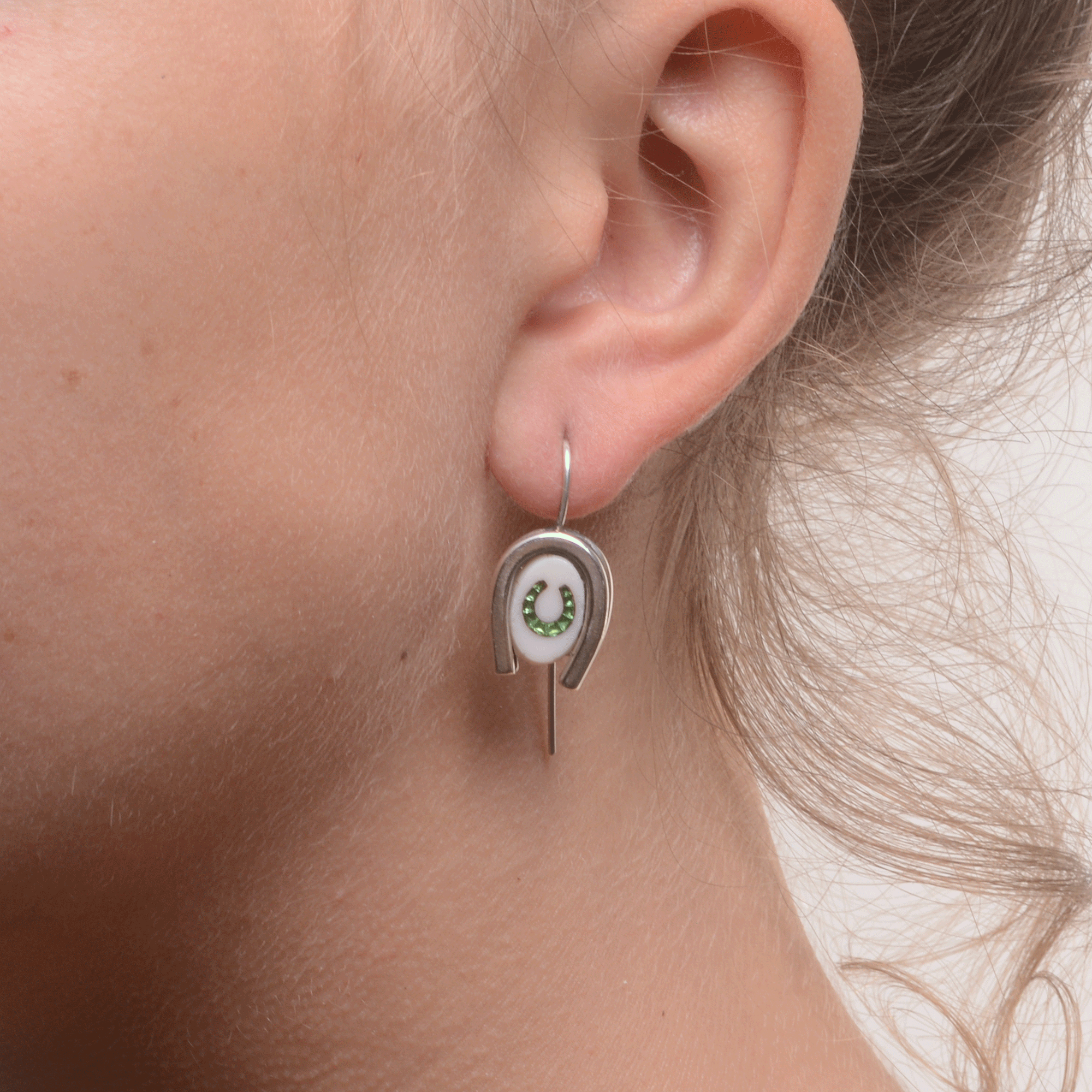 DOUBLE LUCK // SILVER EARRINGS // WHITE & GREEN