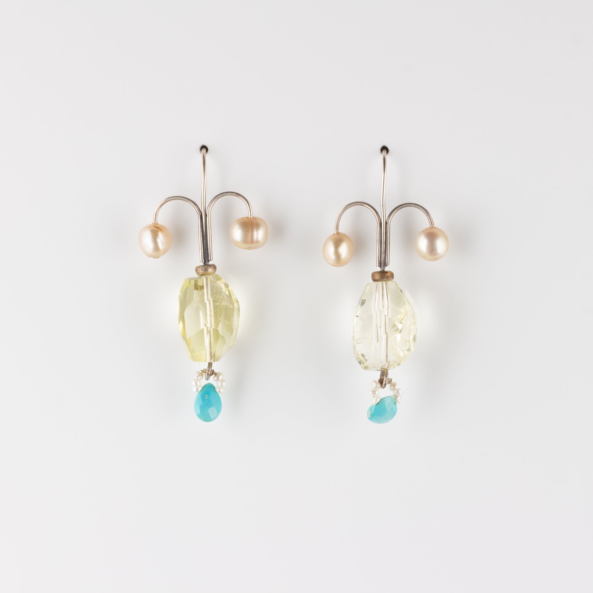 FIONA // PEARL, LEMON QUARTZ & TURQUOISE EARRINGS