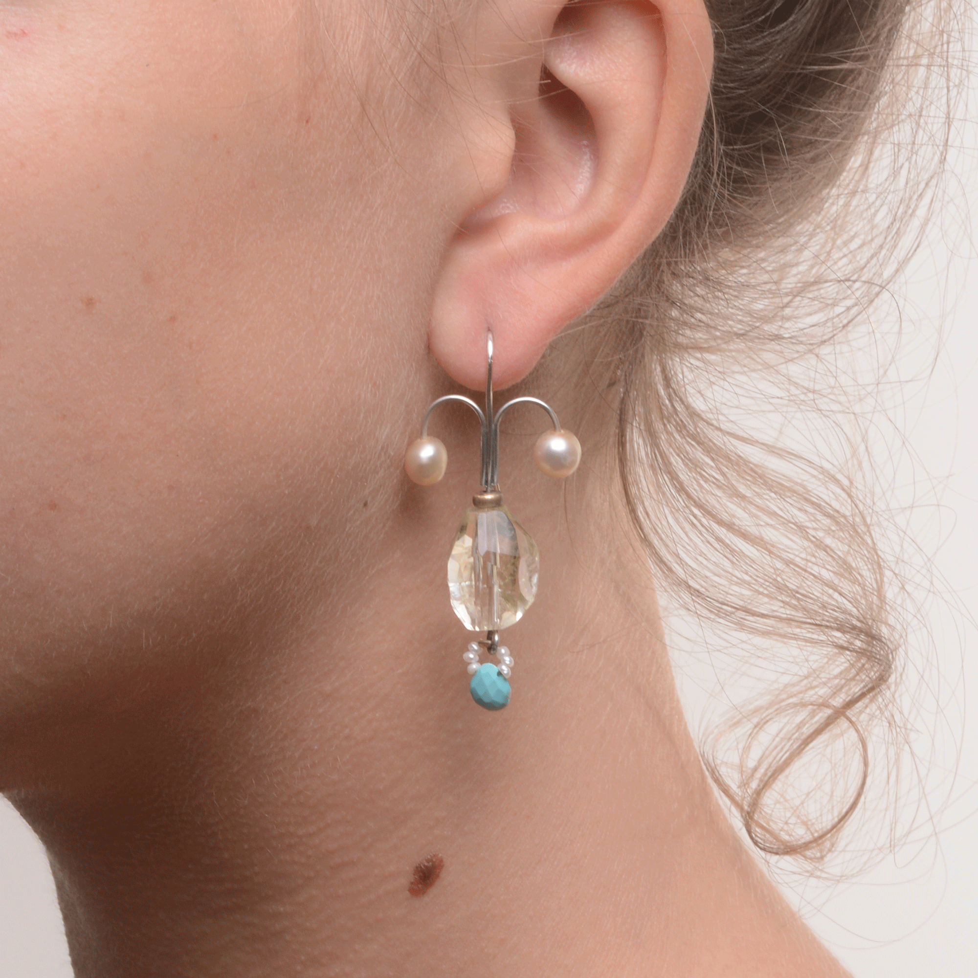 FIONA // PEARL, LEMON QUARTZ & TURQUOISE EARRINGS