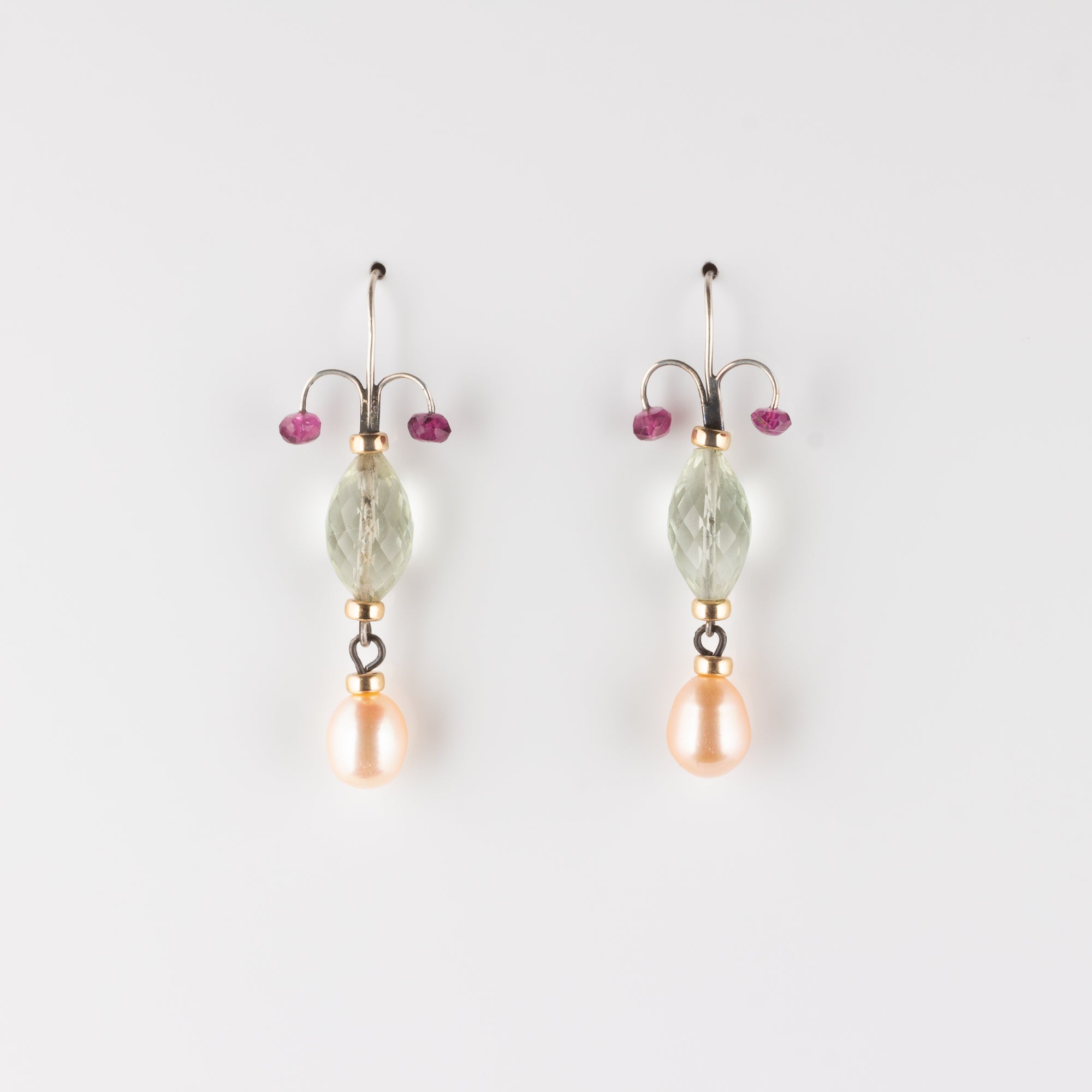 FIONA // PEARL, GREEN AMETHYST & TOURMALINE EARRINGS