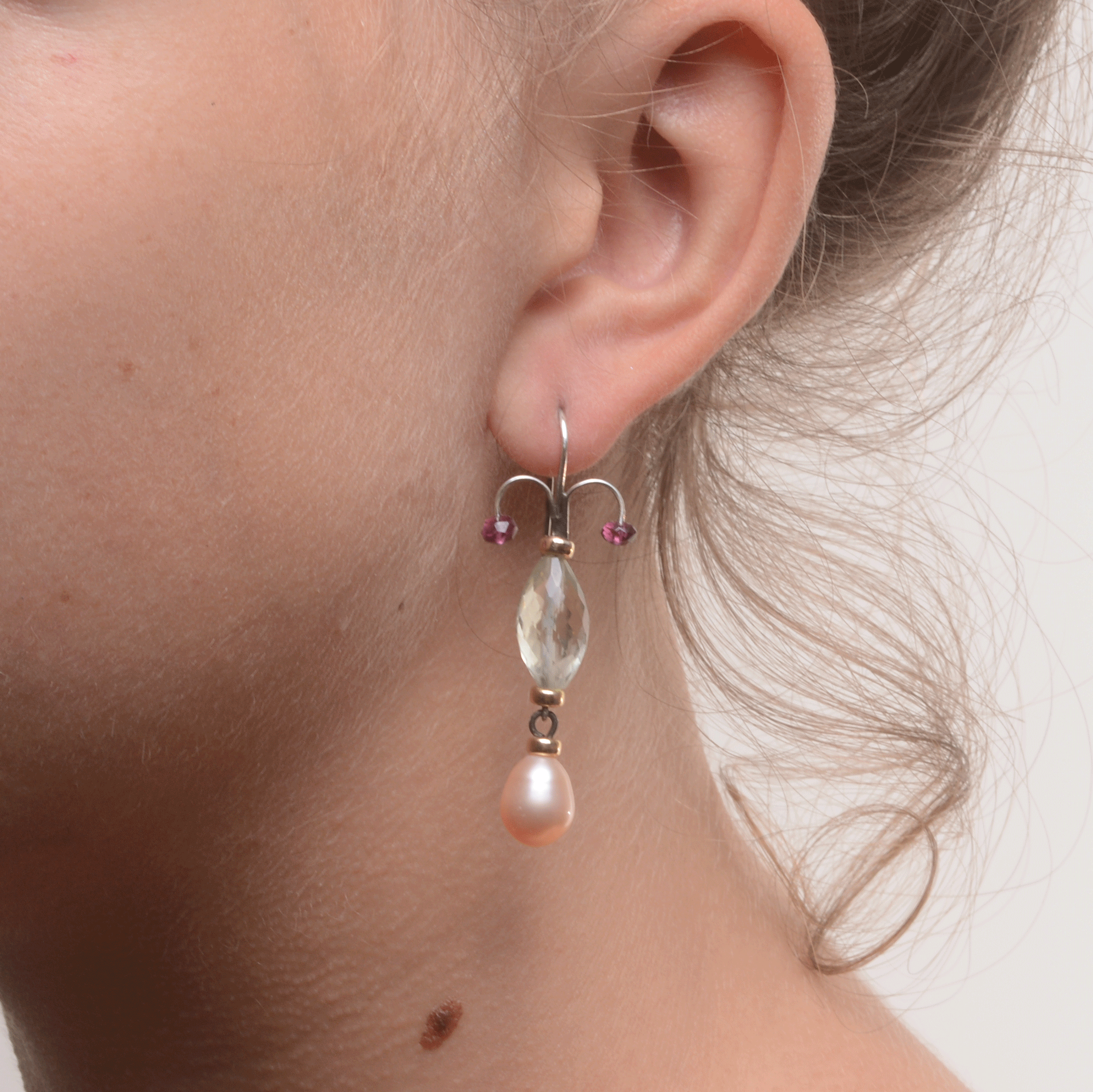 FIONA // PEARL, GREEN AMETHYST & TOURMALINE EARRINGS