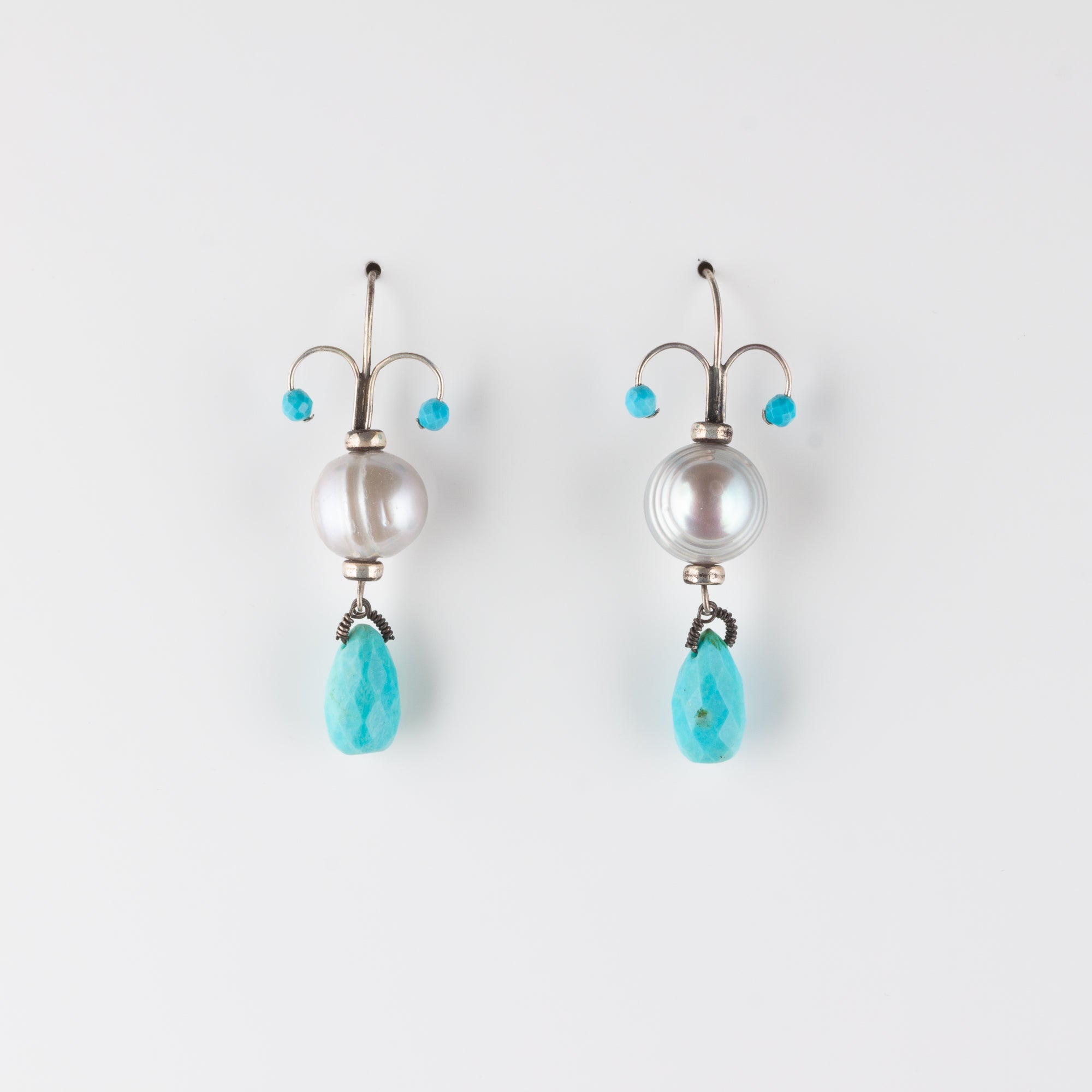 FIONA // GREY FRESHWATER PEARL & TURQUOISE EARRINGS