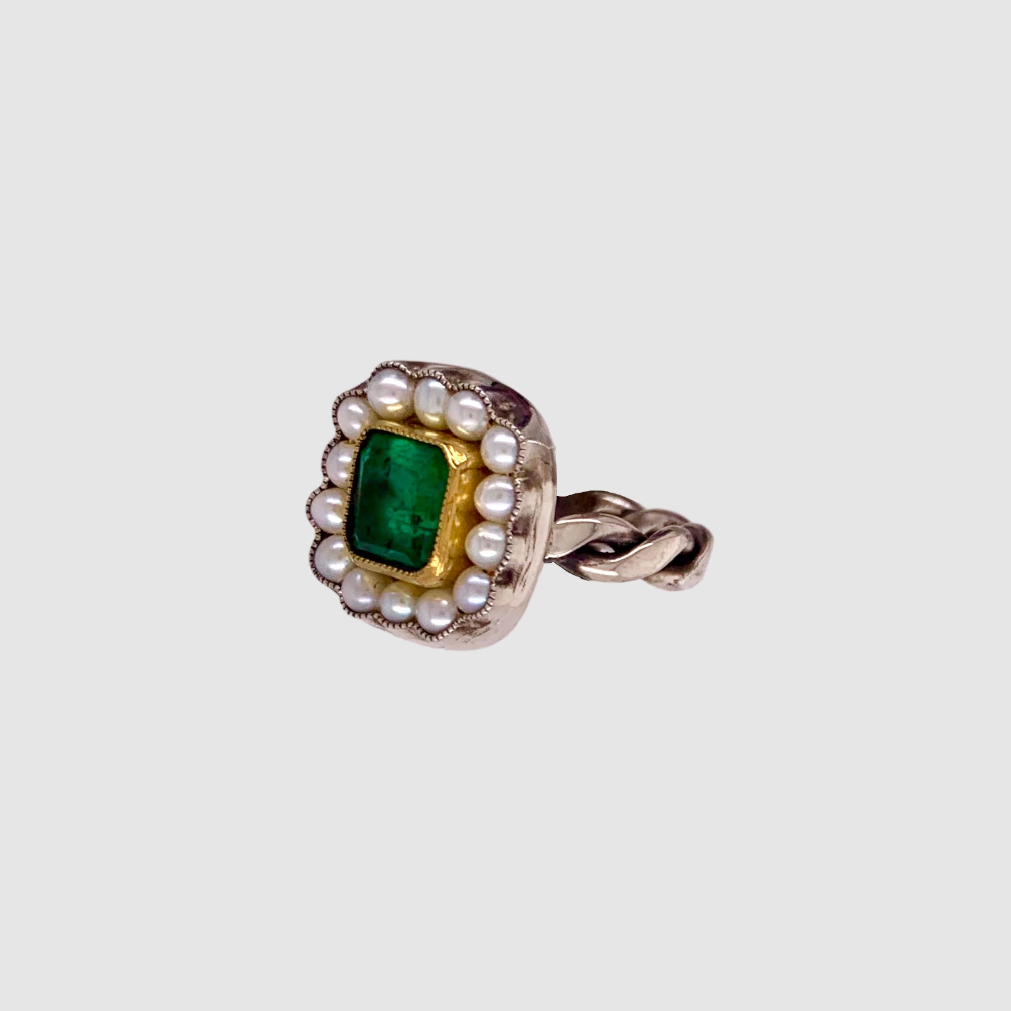 HEIRLOOM RING //  SEED PEARLS // SQUARE EMERALD