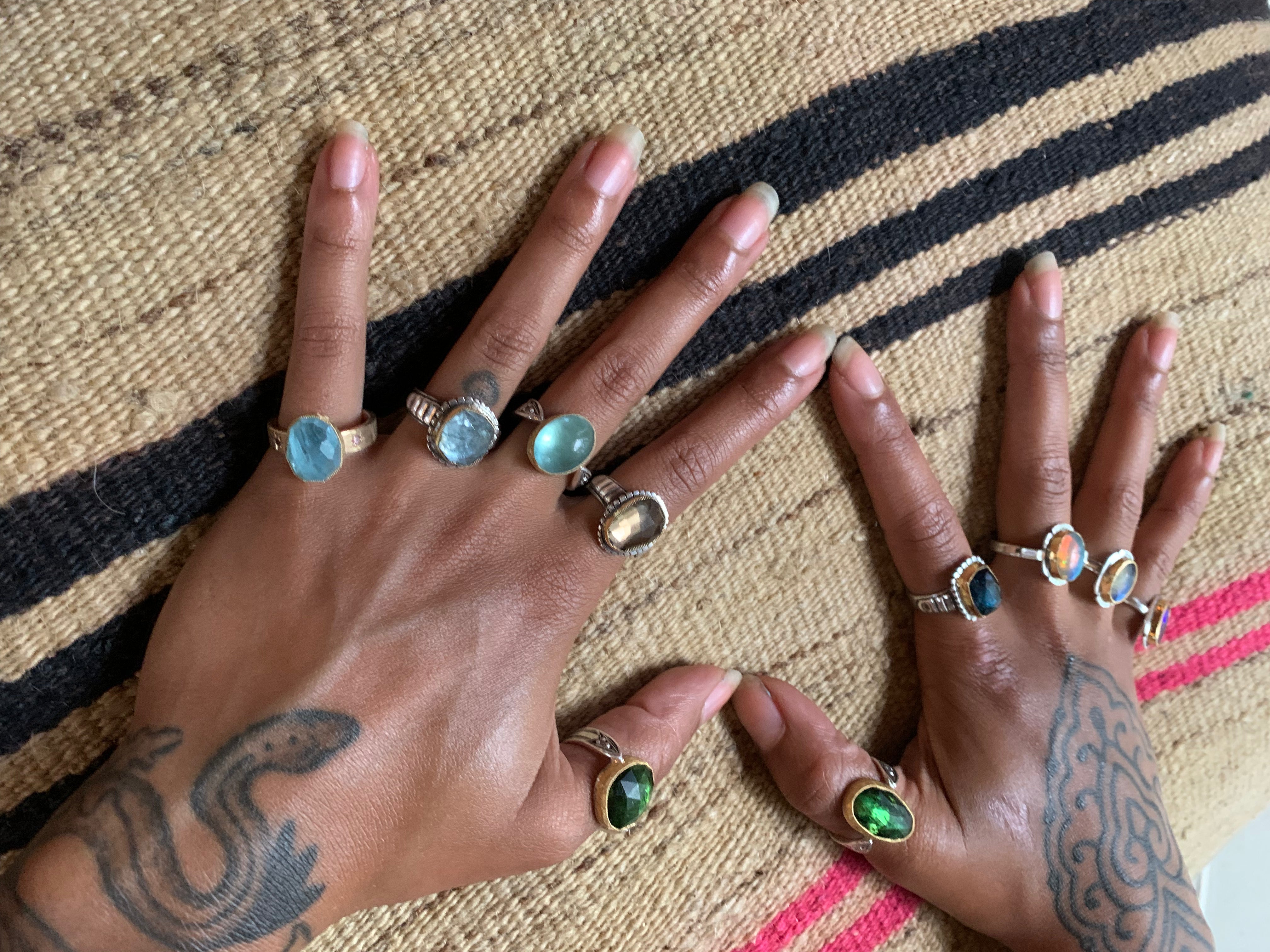 HEIRLOOM RING // FLOWER // BLUE GREEN TOURMALINE