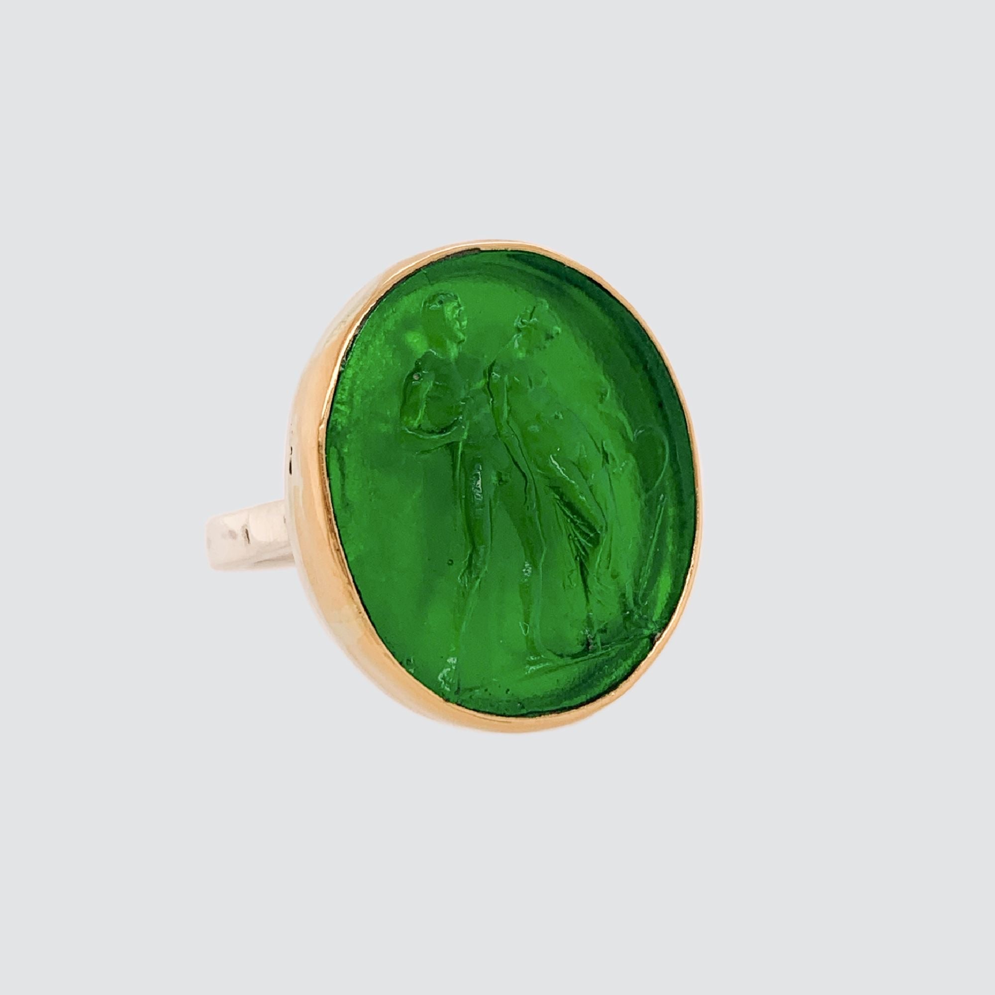 GREEN INTAGLIO// SIGNET RING // HERACLES & HIPPOLYTA