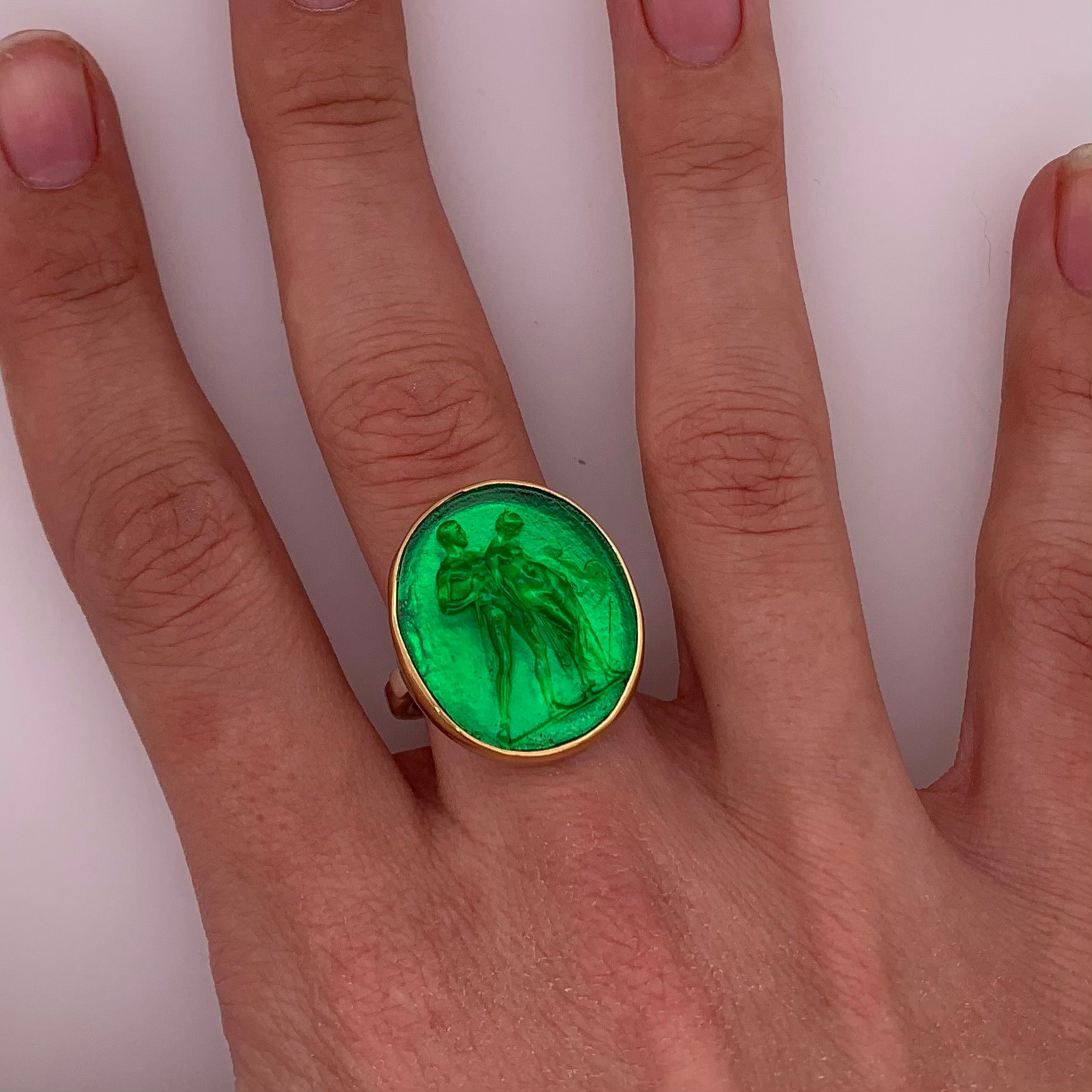 GREEN INTAGLIO// SIGNET RING // HERACLES & HIPPOLYTA