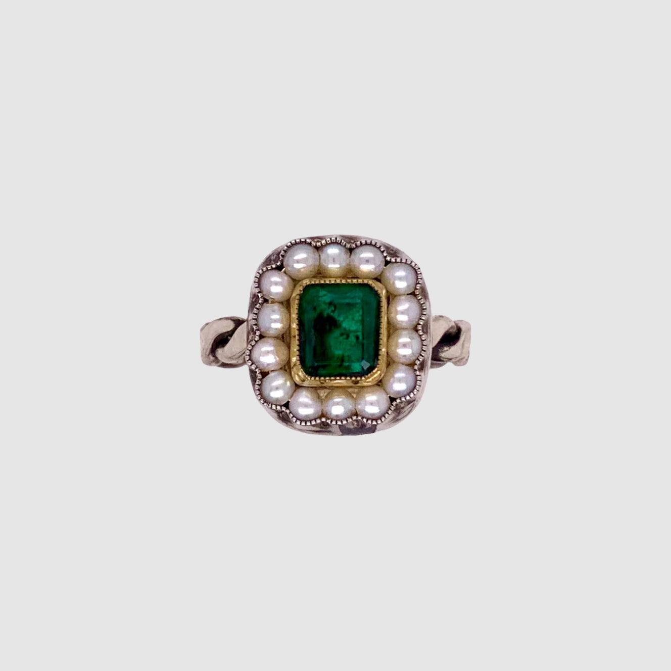 HEIRLOOM RING //  SEED PEARLS // SQUARE EMERALD