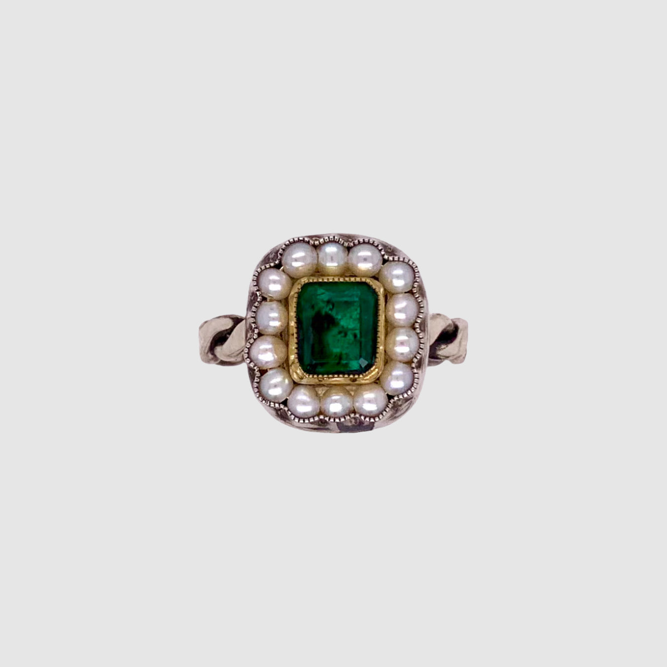 HEIRLOOM RING // SEED PEARLS // SQUARE EMERALD