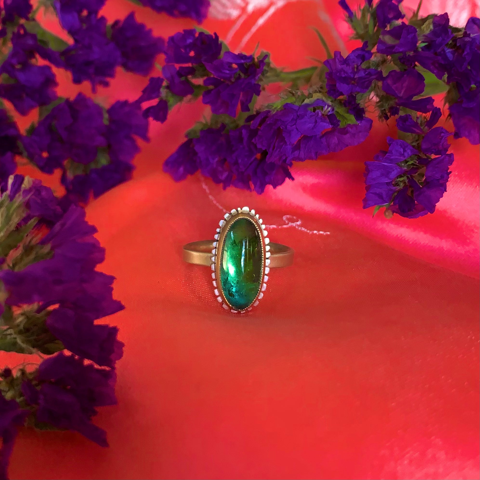 HEIRLOOM RING // FLOWER // GREEN BLUE TOURMALINE