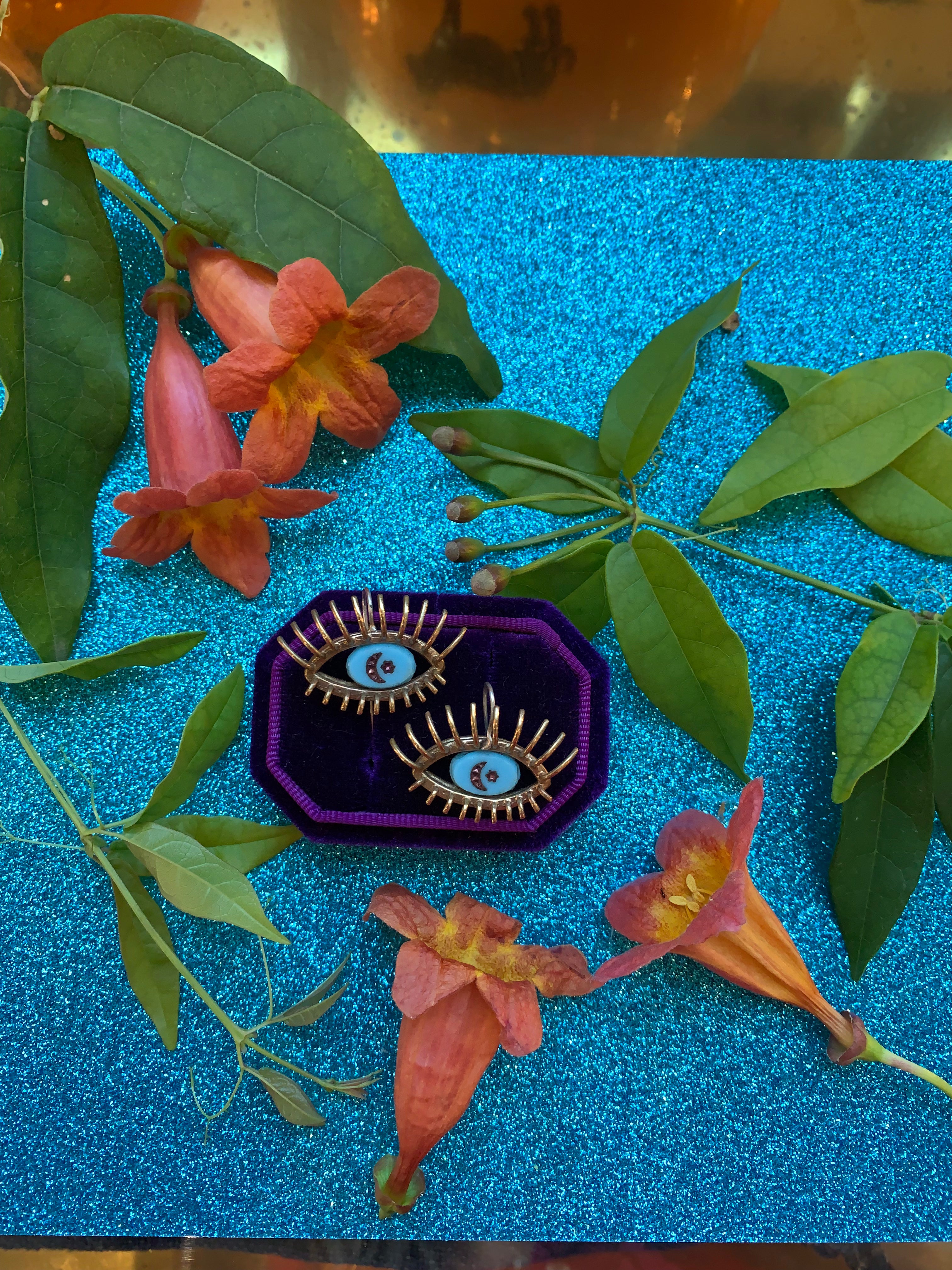 "20/20" // BRONZE EARRINGS // INDIGO & GOLD INTAGLIO