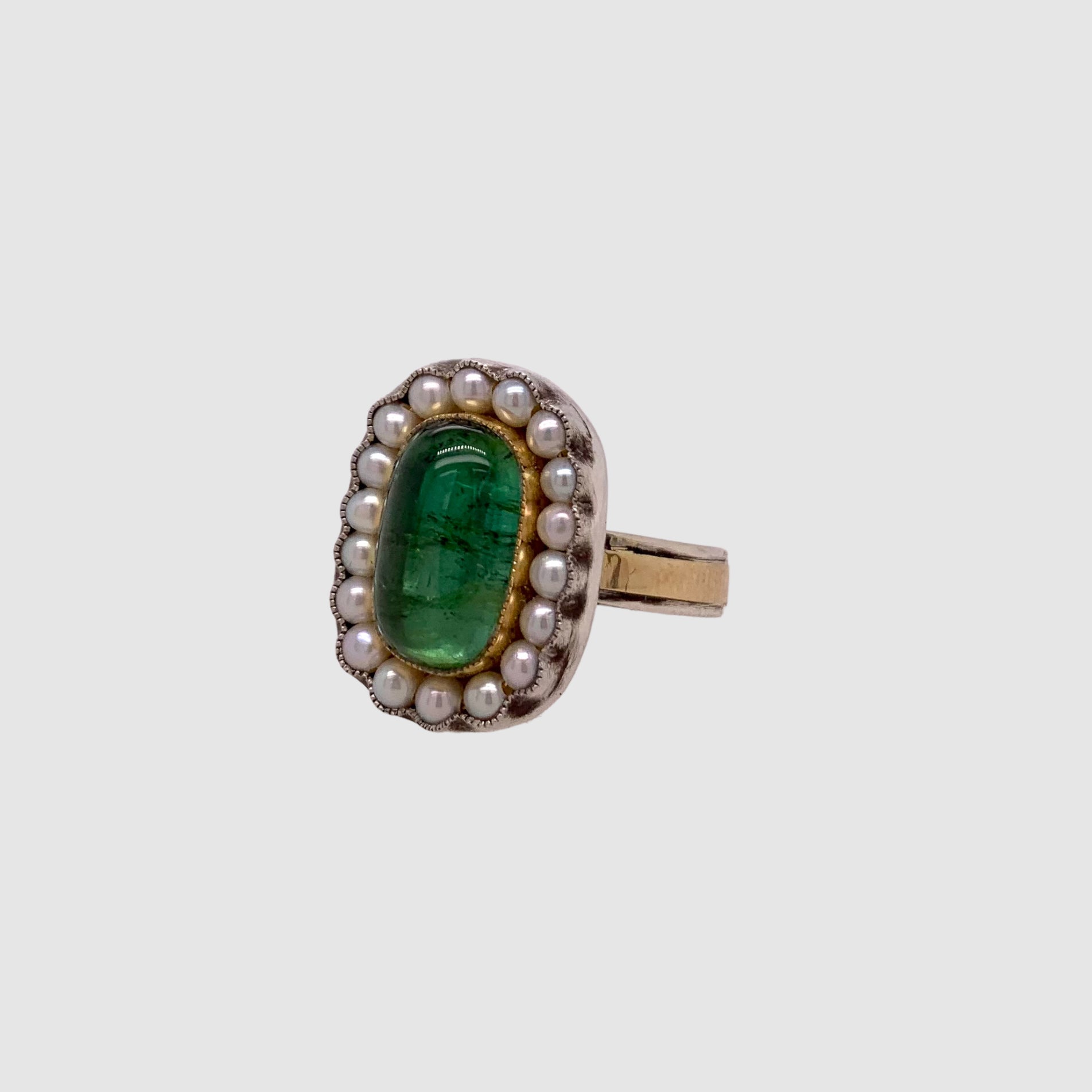 HEIRLOOM RING // PEARL // OVAL GREEN TOURMALINE