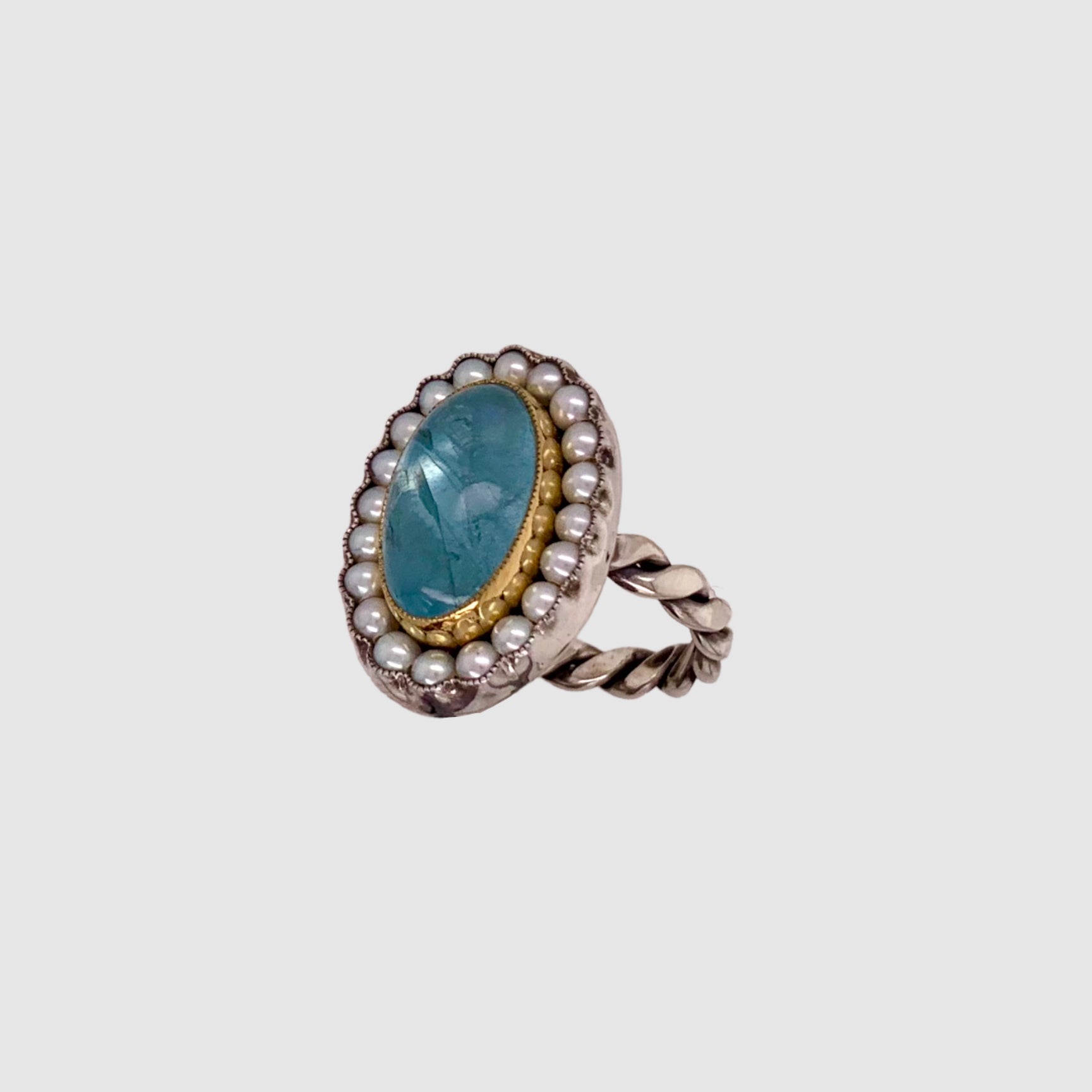 HEIRLOOM RING //  PEARL // OVAL AQUAMARINE