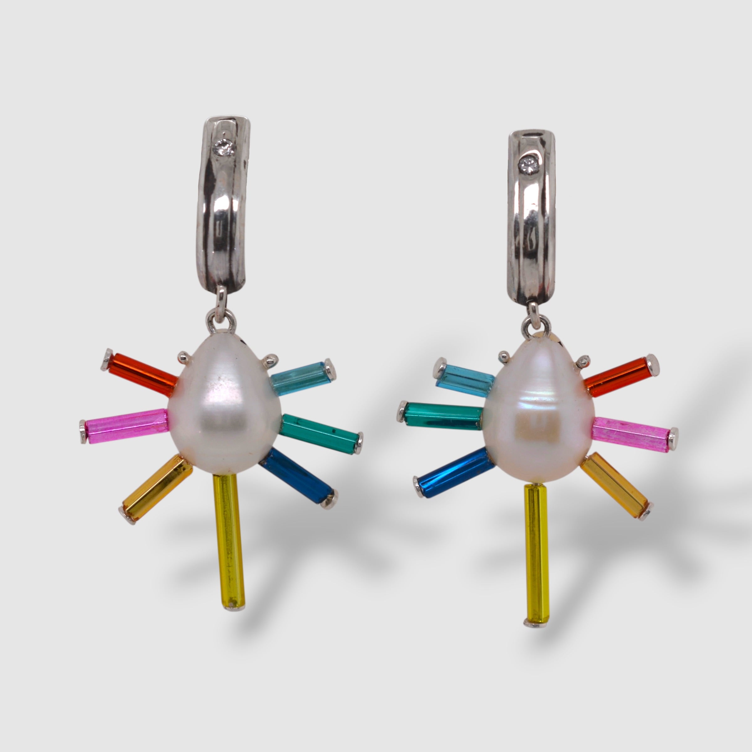 ATOMIC HEART OF GLASS EARRINGS // RAINBOW GLASS // SILVER // RECYCLED DIAMOND