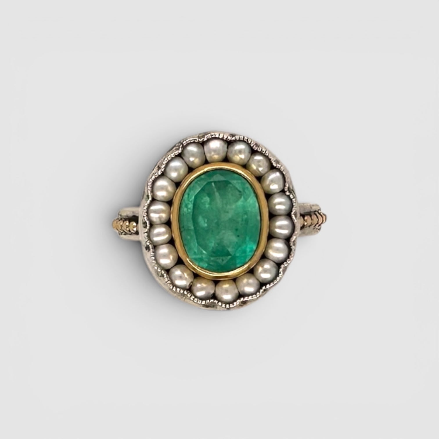 HEIRLOOM RING // SEED PEARLS // EMERALD