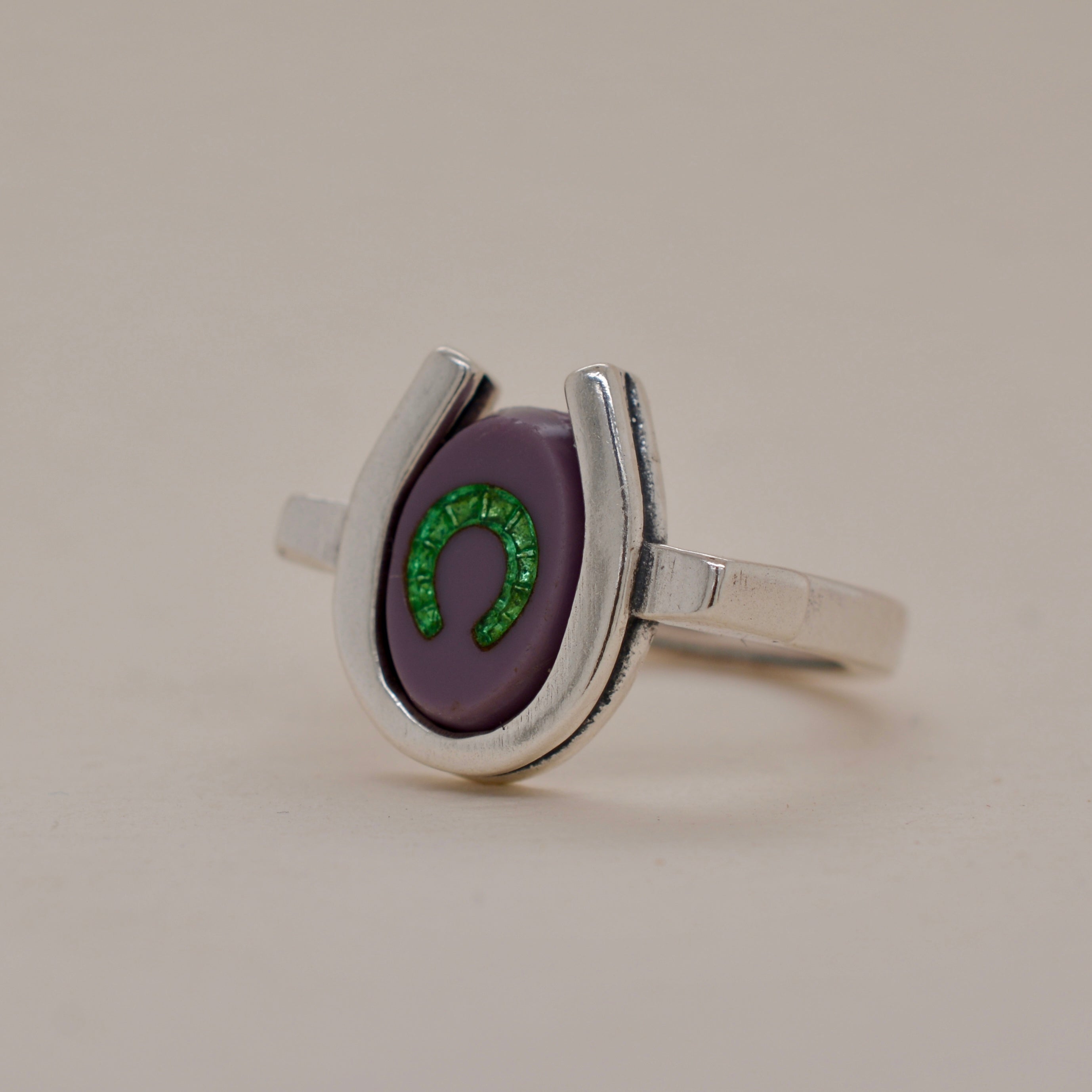 TRIPLE LUCK // SILVER RING // PURPLE GREEN INTAGLIO