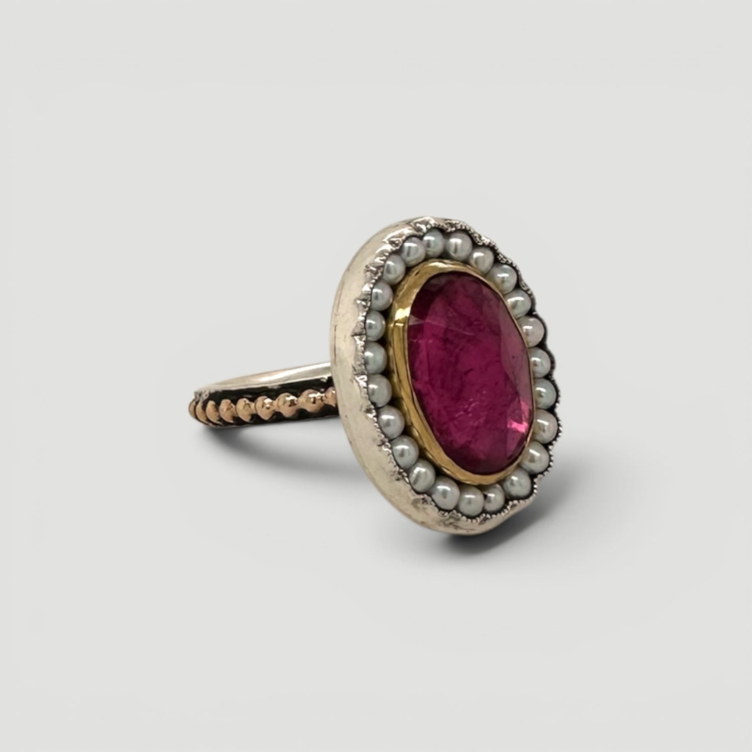 HEIRLOOM RING // SEED PEARLS // PINK TOURMALINE