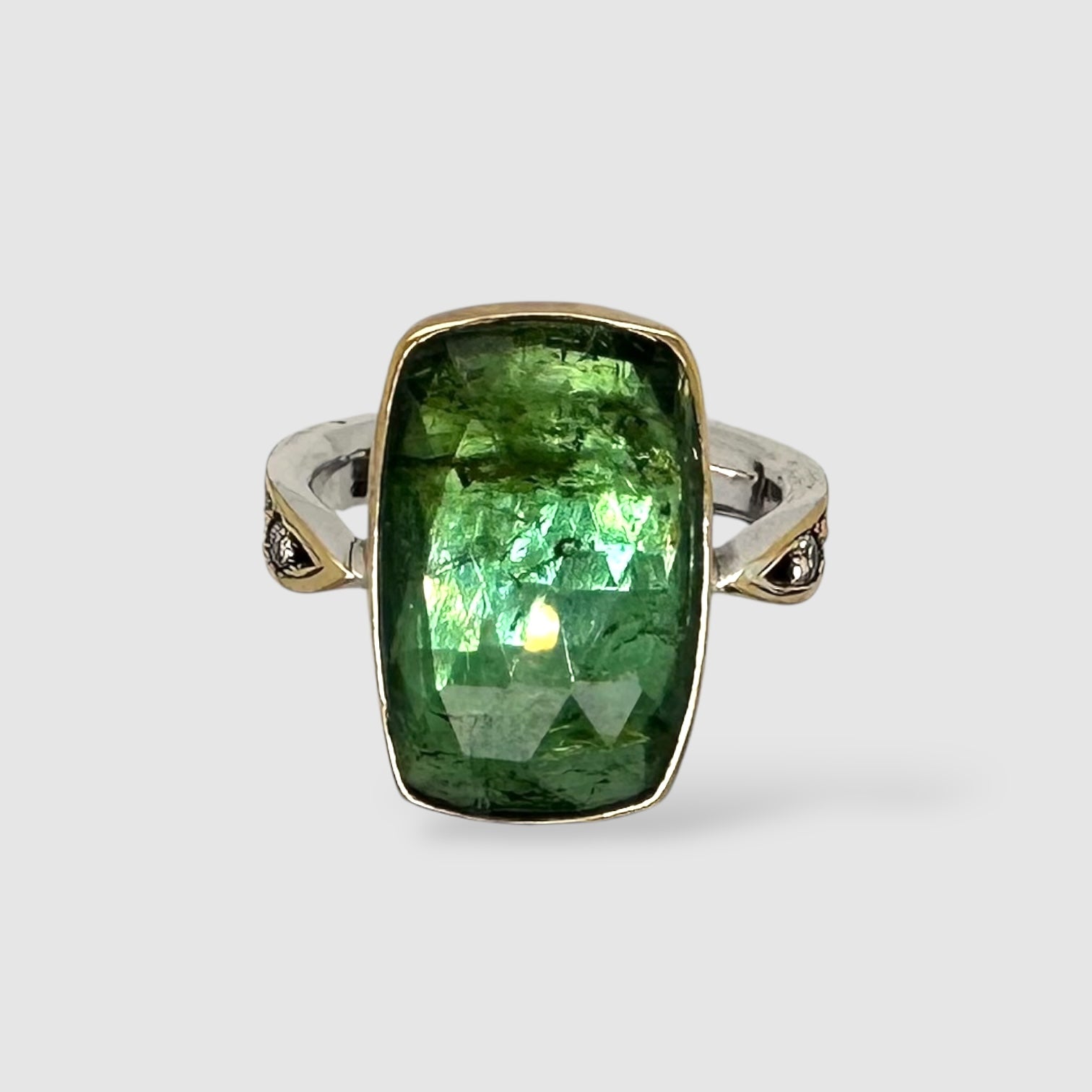 ARROW RING // ROSE CUT GREEN TOURMALINE // SILVER & 22K