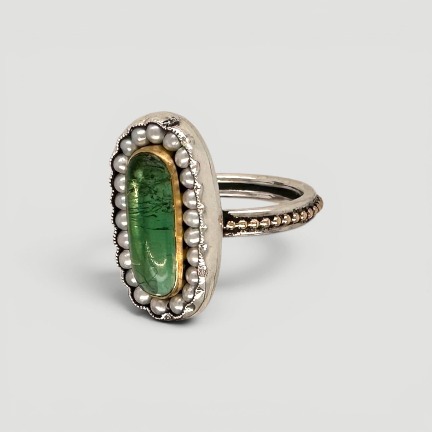 HEIRLOOM RING // SEED PEARLS // GREEN TOURMALINE