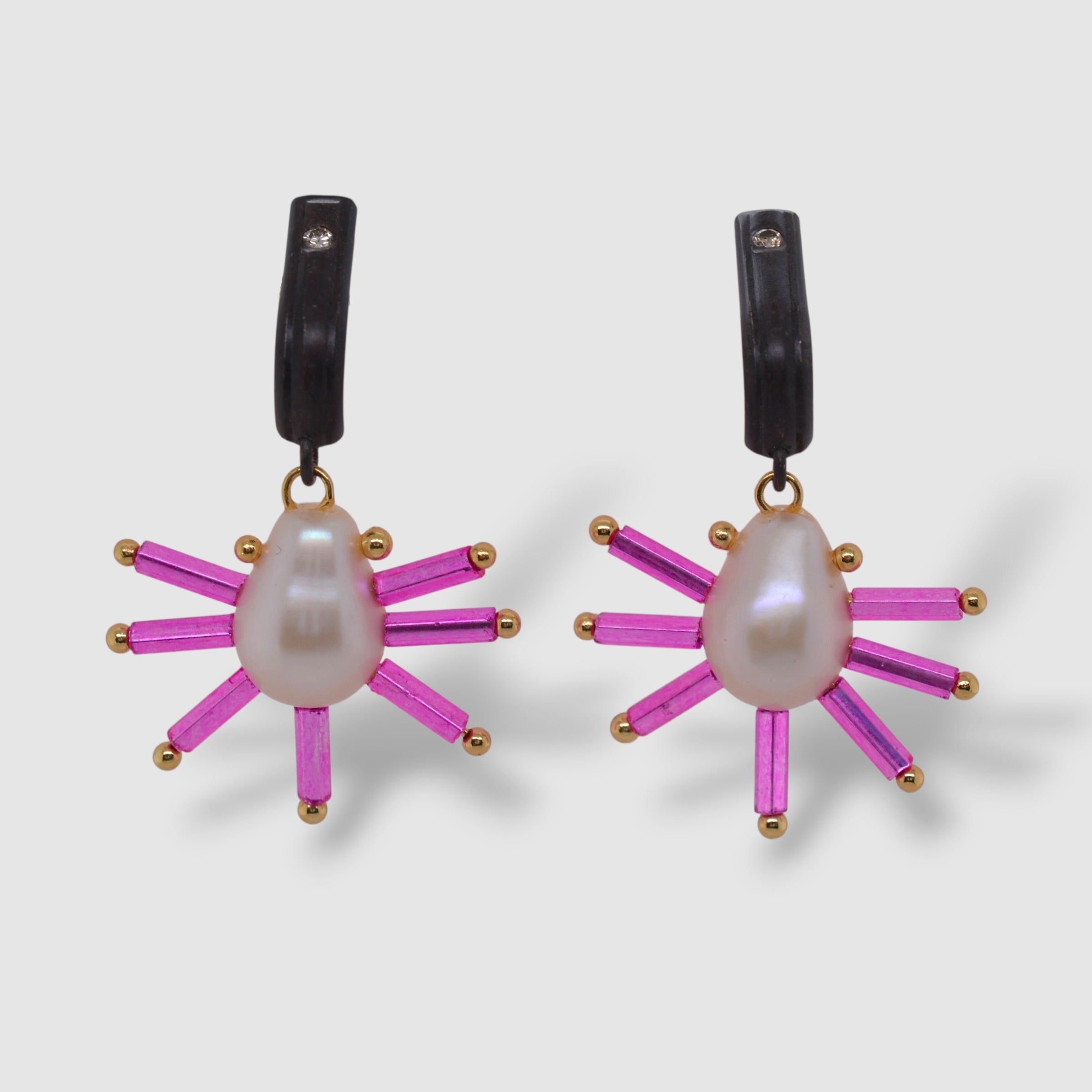 ATOMIC HEART OF GLASS EARRINGS // PINK GLASS // SILVER // RECYCLED DIAMOND