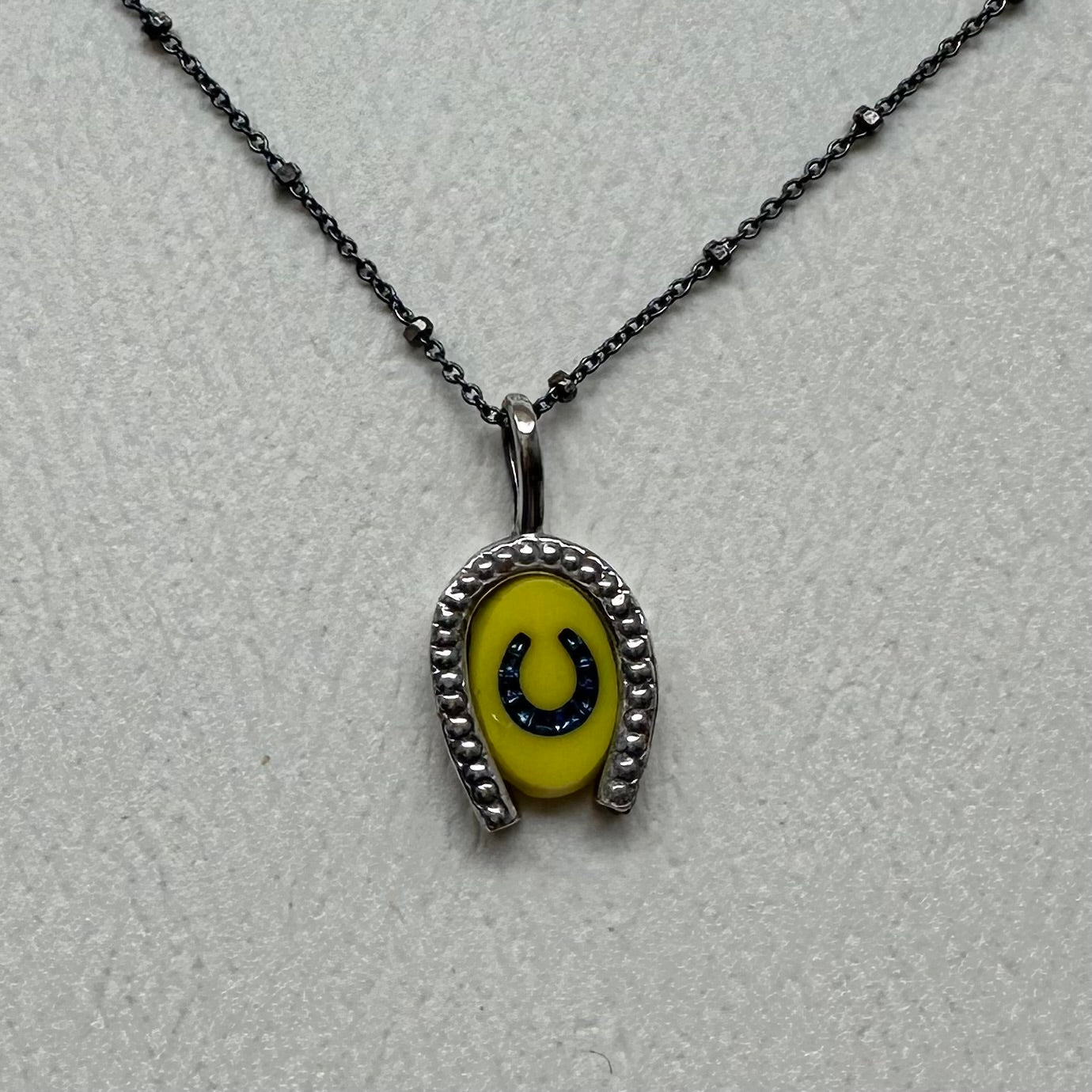 DOUBLE LUCK // SILVER DOT NECKLACE // YELLOW & BLUE