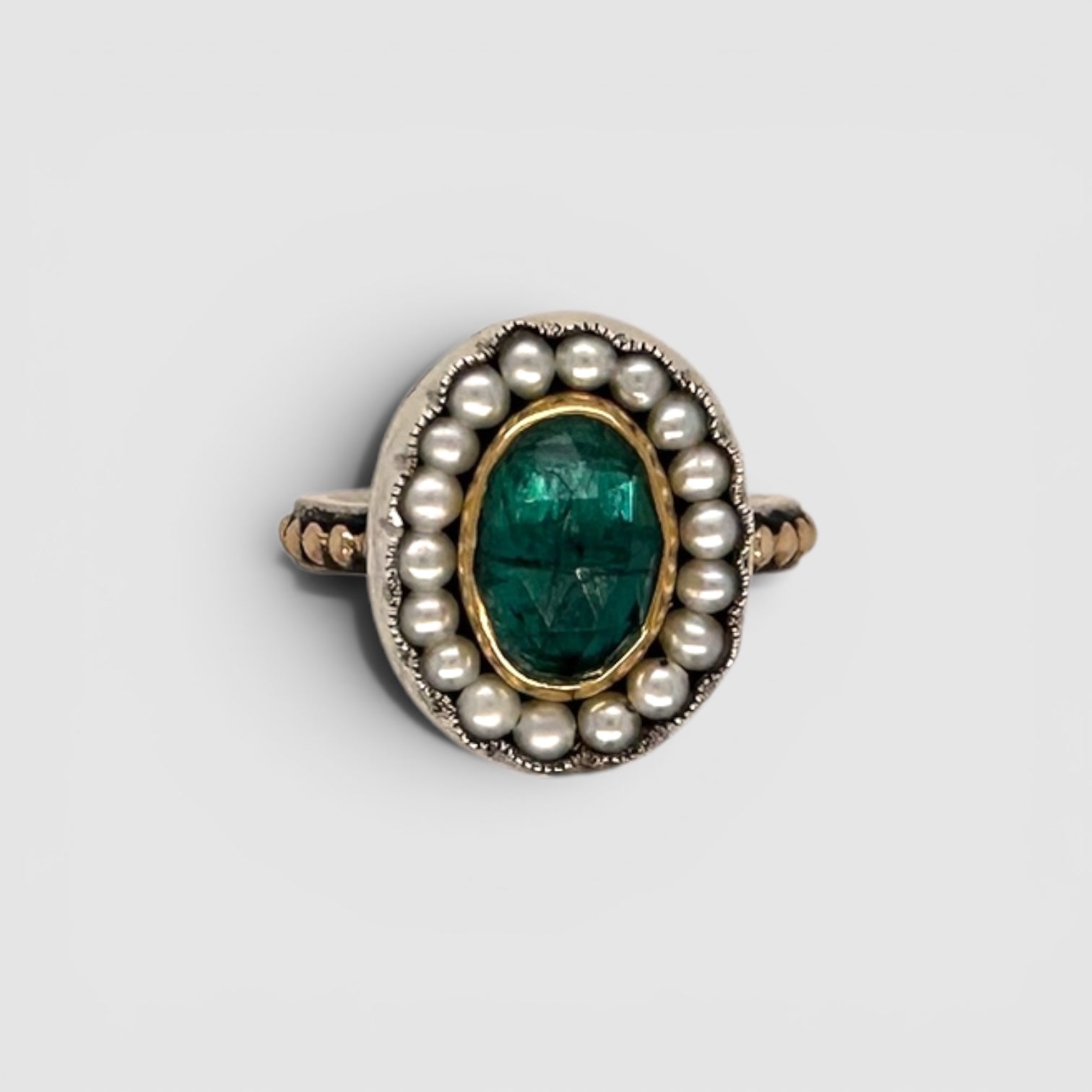 HEIRLOOM RING // SEED PEARLS // TEAL TOURMALINE