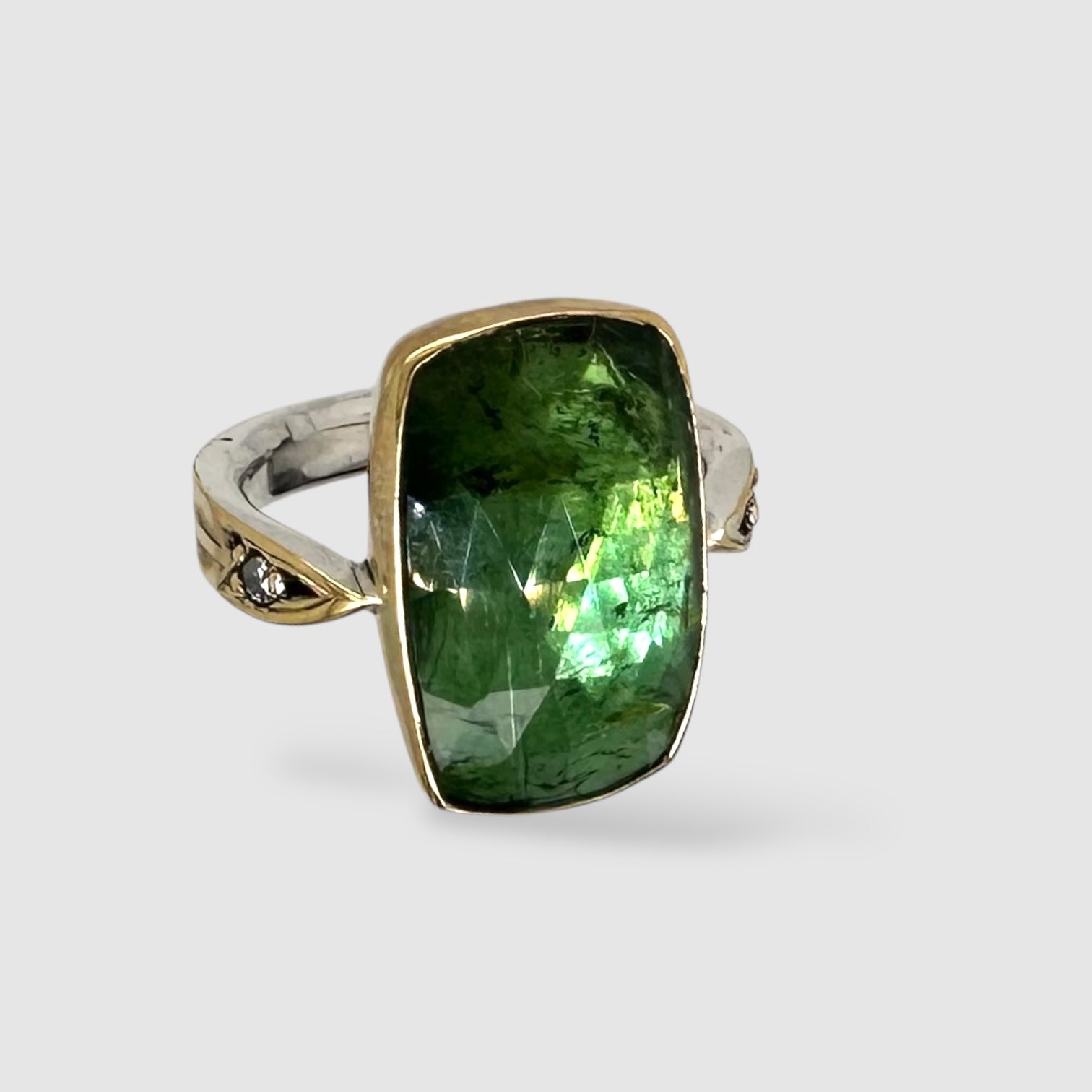 ARROW RING // ROSE CUT GREEN TOURMALINE // SILVER & 22K