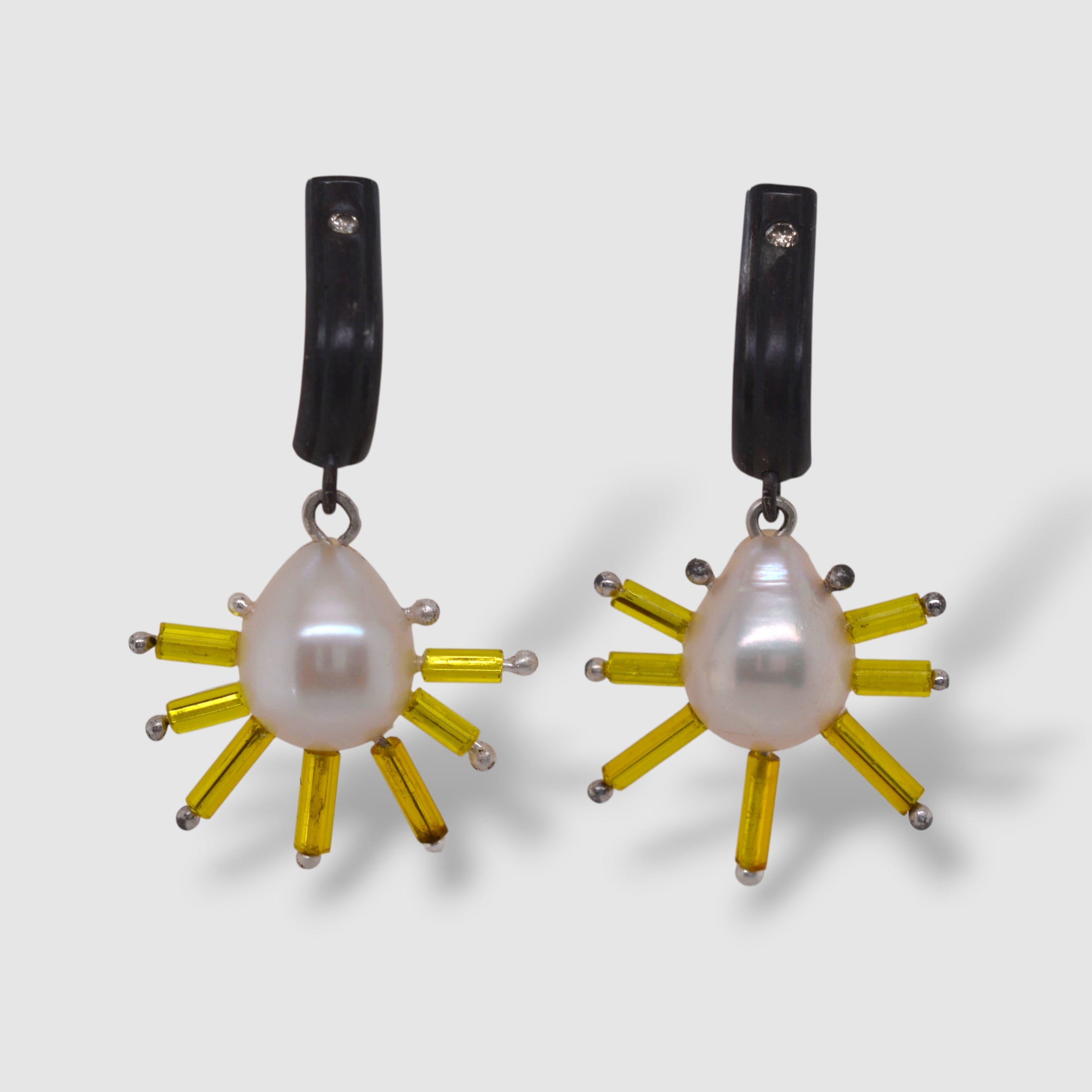 ATOMIC HEART OF GLASS EARRINGS // YELLOW GLASS // SILVER // RECYCLED DIAMOND