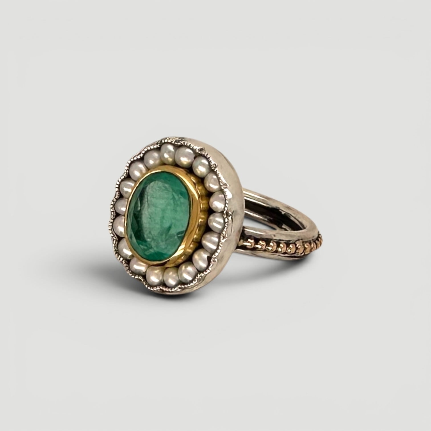 HEIRLOOM RING // SEED PEARLS // EMERALD
