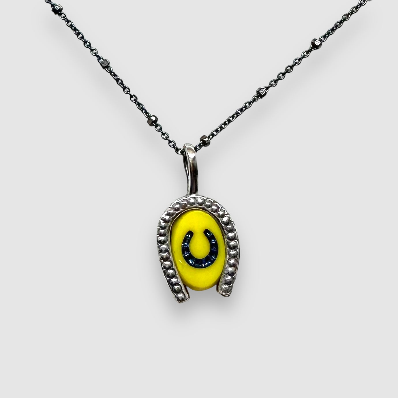 DOUBLE LUCK // SILVER DOT NECKLACE // YELLOW & BLUE