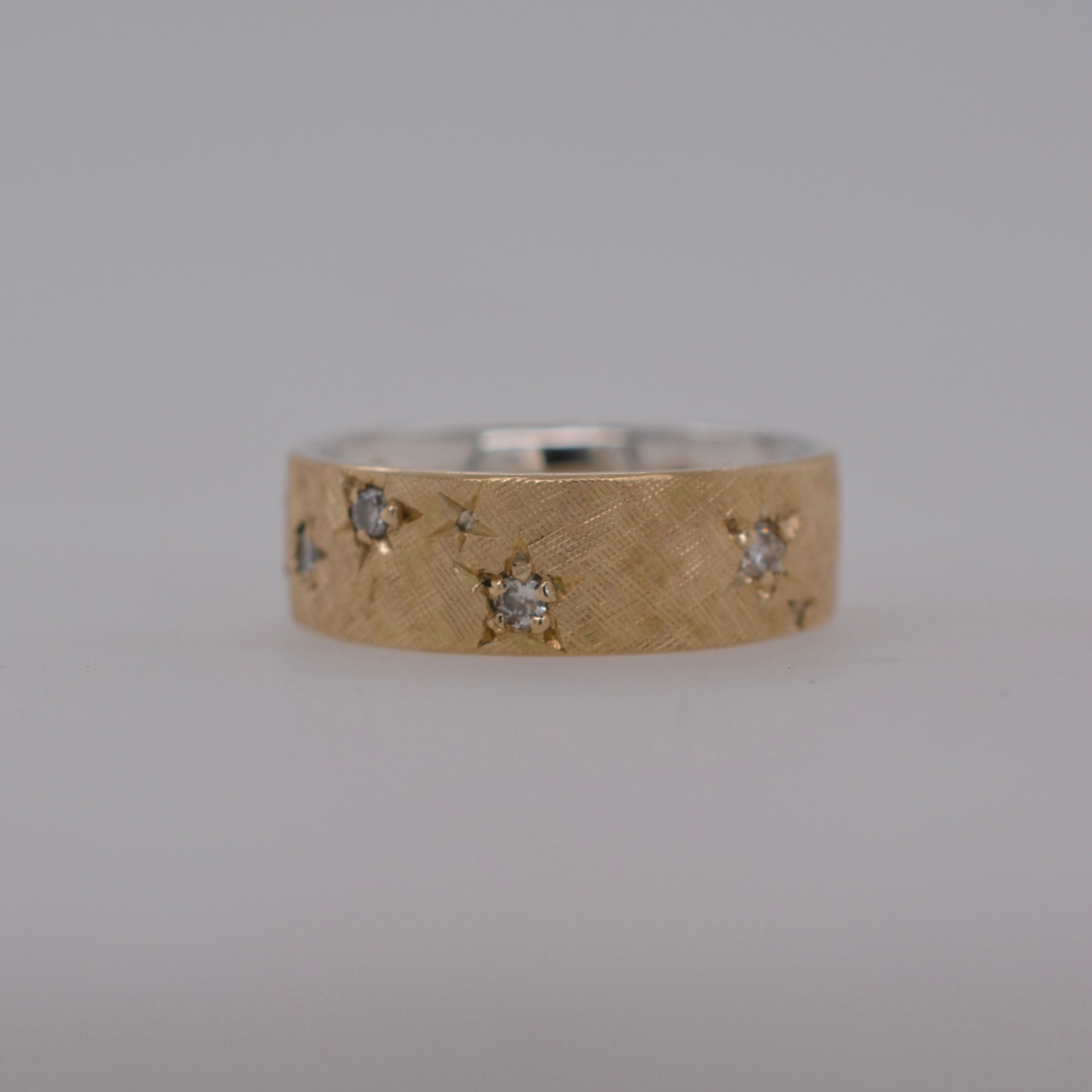 FLORENTINE  & STAR ENGRAVED  DIAMOND RING 14K GOLD/SILVER