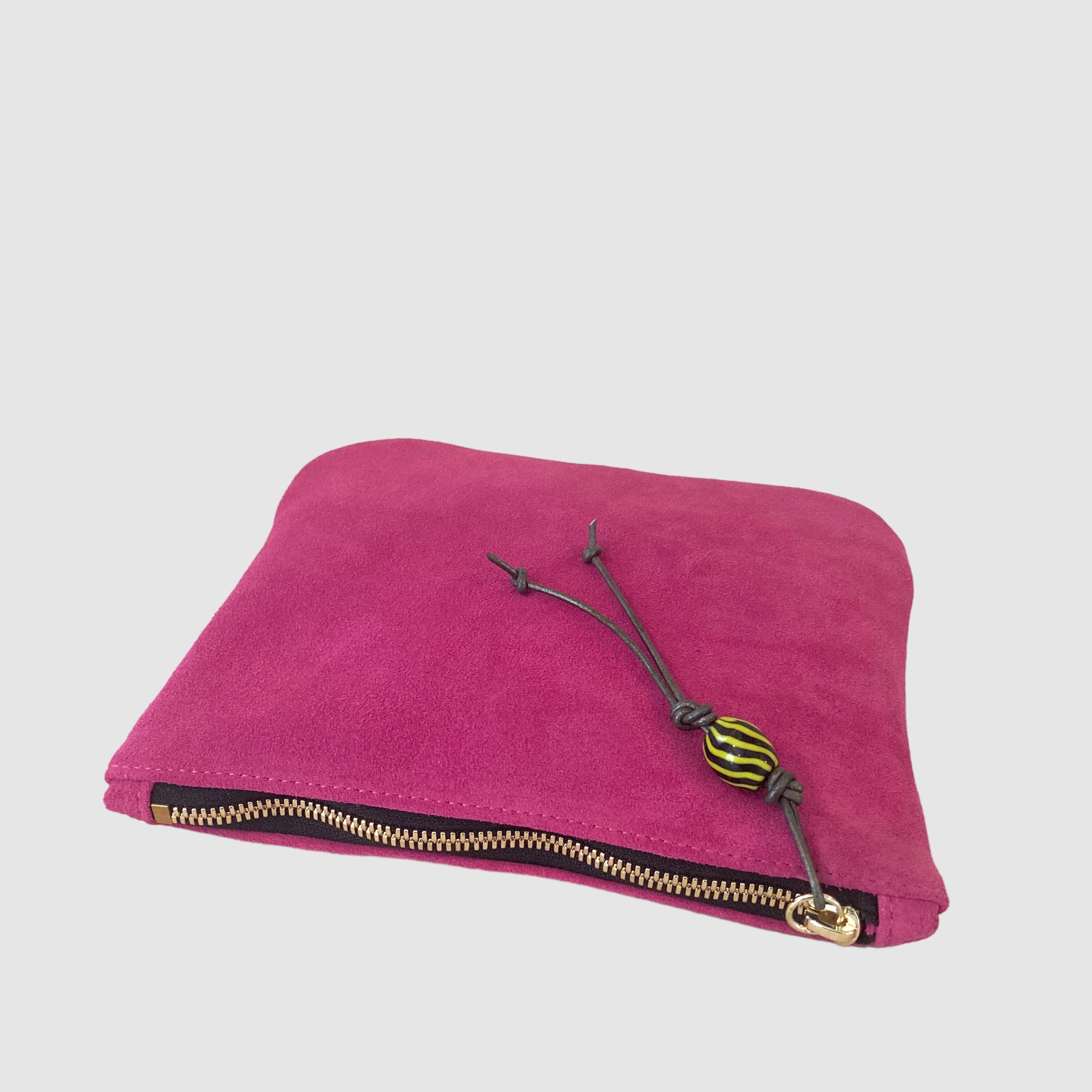 HOT PINK SUEDE CLUTCH // GLASS BLOWN BEAD