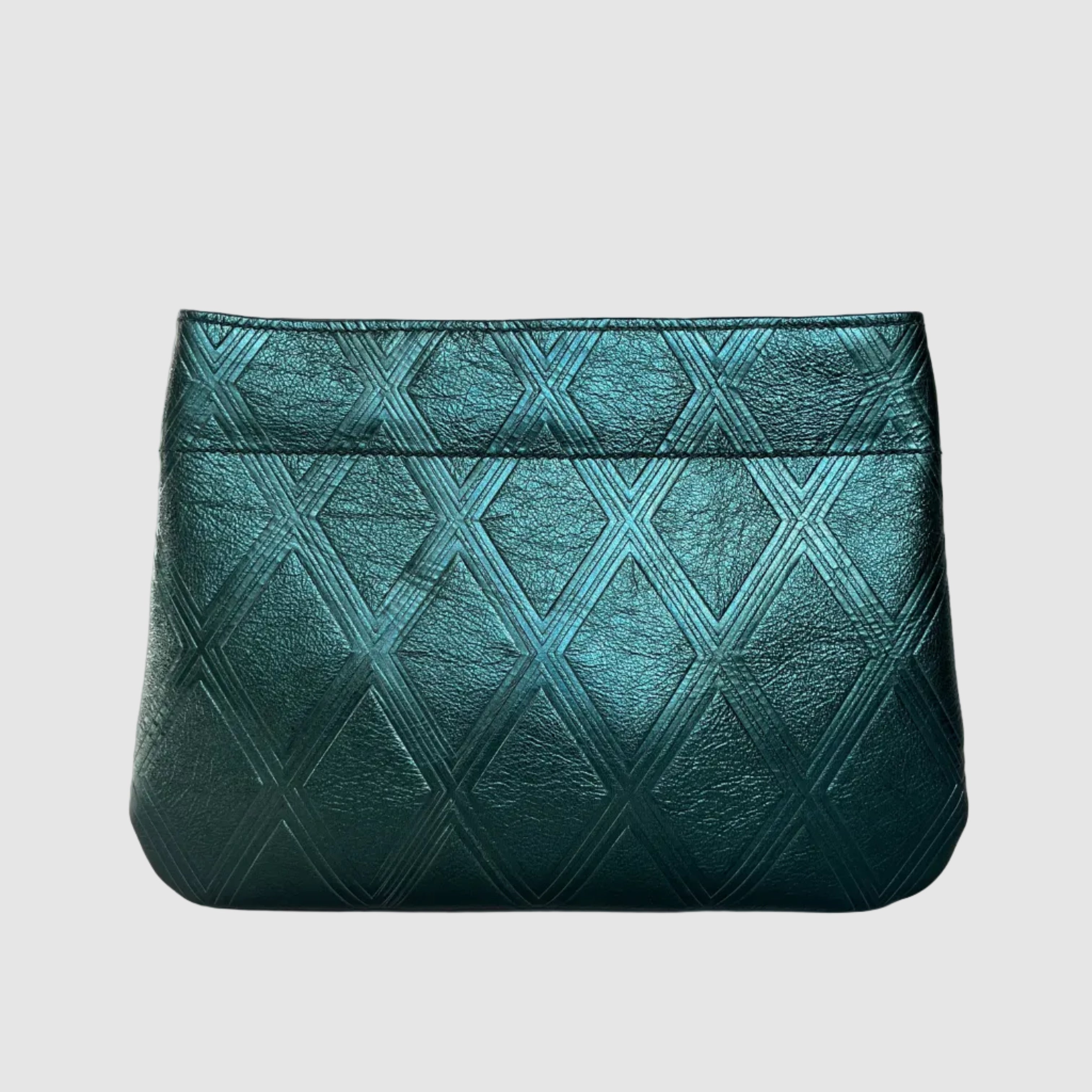 Metallic green clutch with diamond pattern small leather goods independent mellow dawn