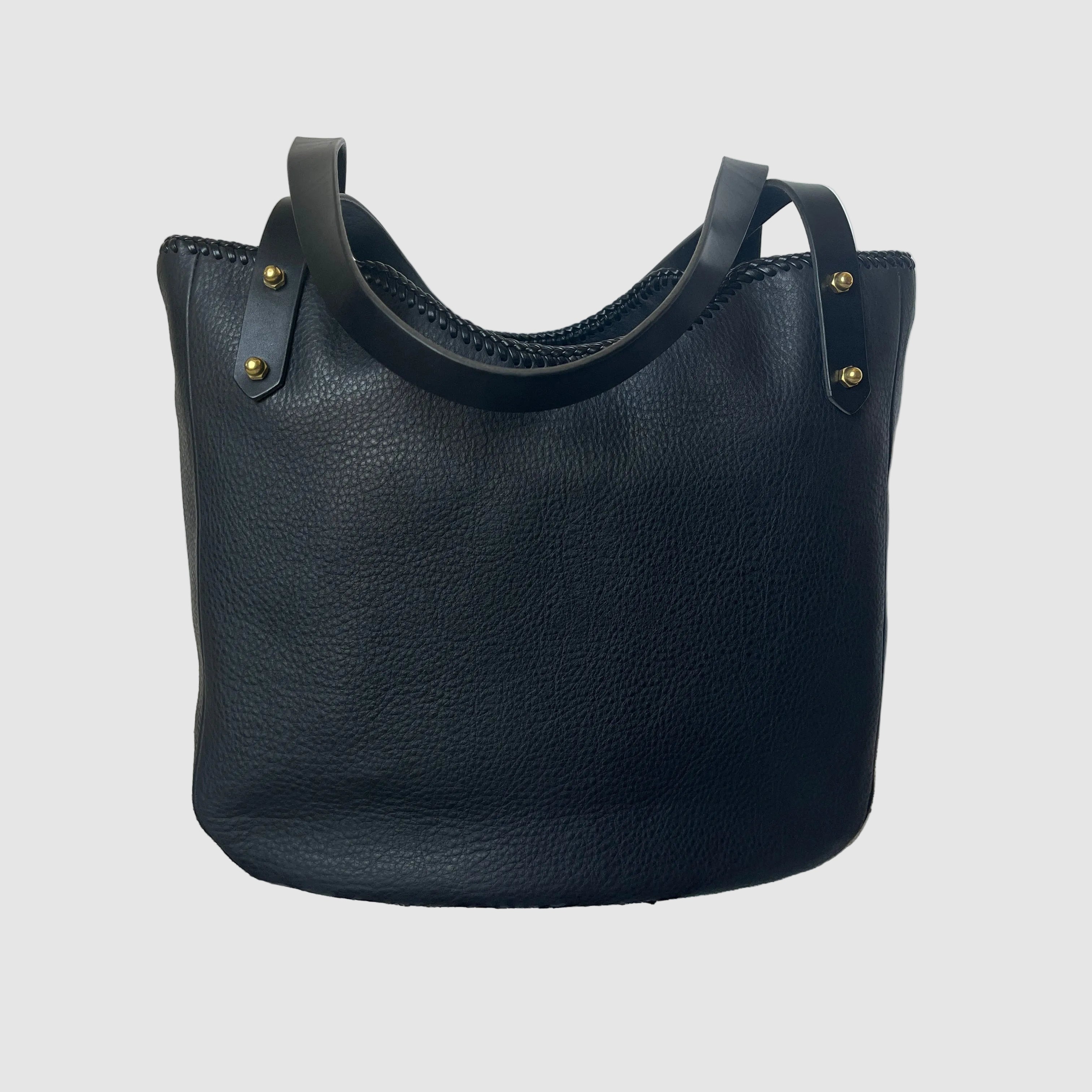 Black Leather Outsider Carry All Sitting Mellow Dawn