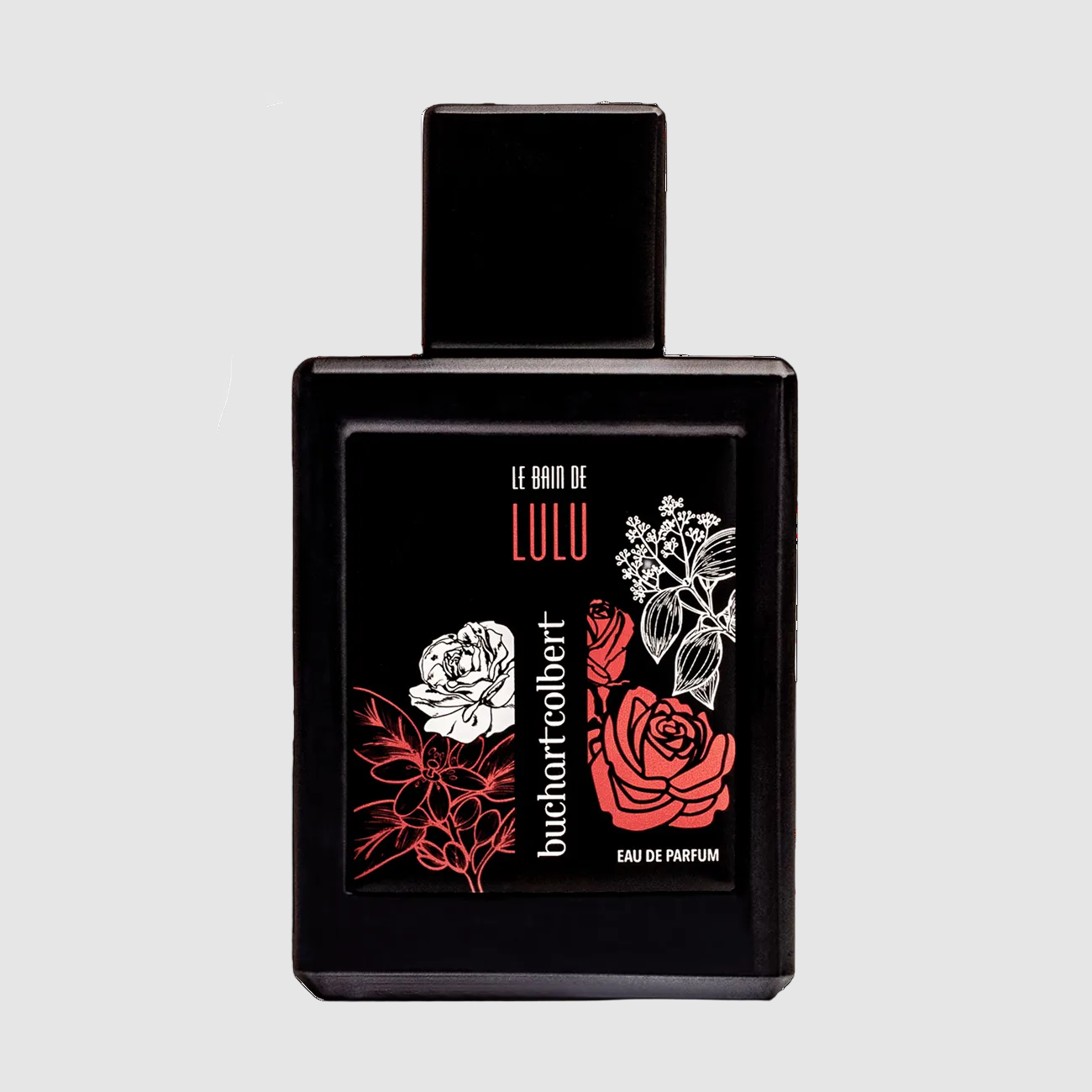 Buchart Colbert, 50ml perfume bottle labeled 'Le Bain De Lulu' on a light gray background