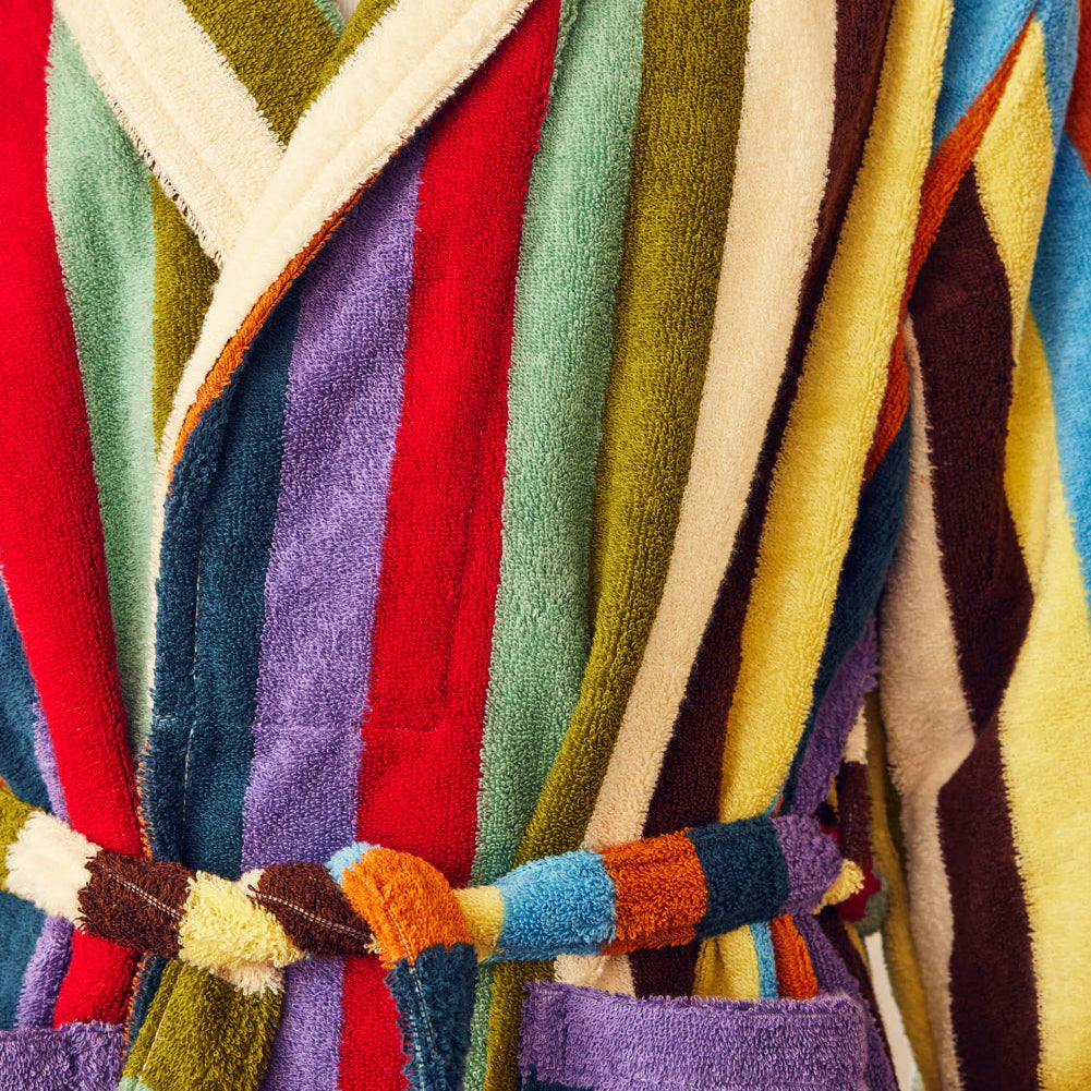 Multicolored striped Dusen Dusen bathrobe with a belt