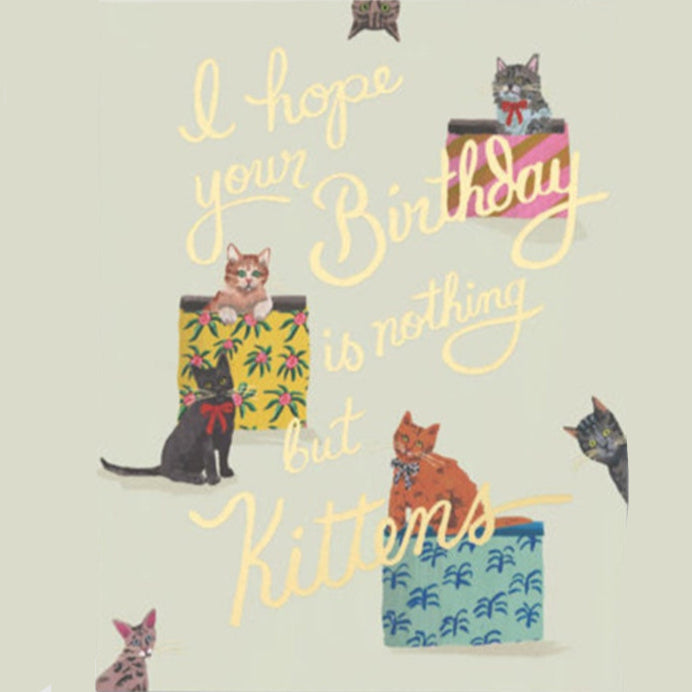 Greeting card with cat illustrations and birthday message on a light background