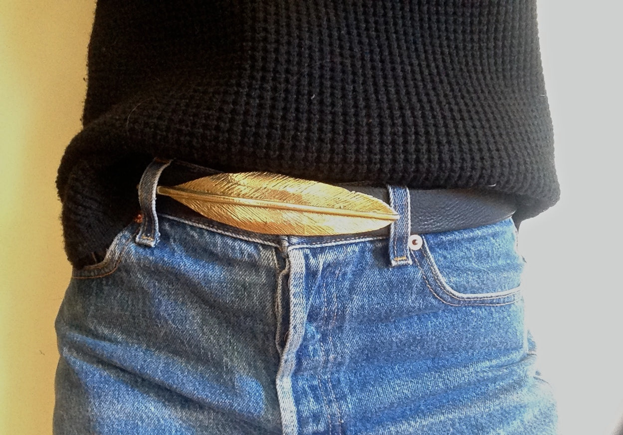 FEATHER BELT // BLACK // YELLOW BRONZE