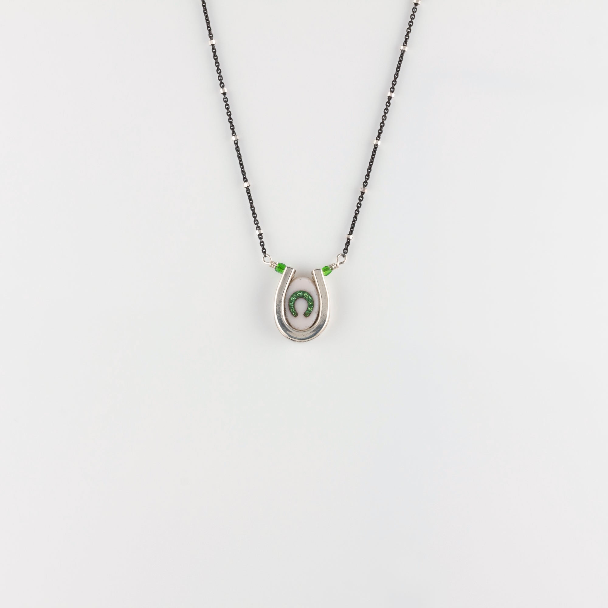 DOUBLE LUCK // SILVER NECKLACE // WHITE & GREEN