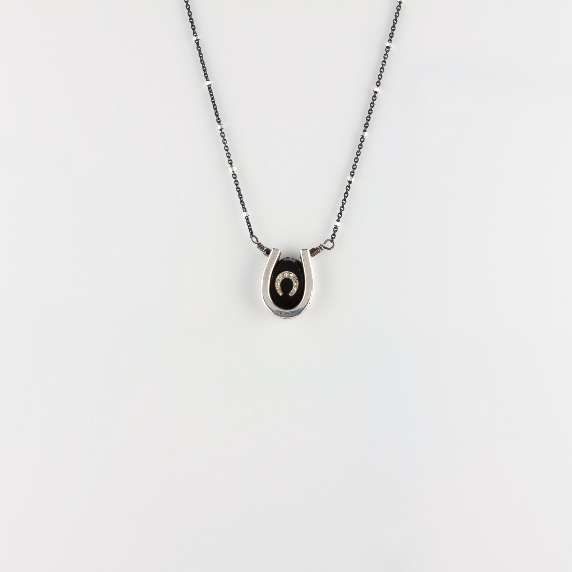 DOUBLE LUCK // SILVER NECKLACE // BLACK & WHITE