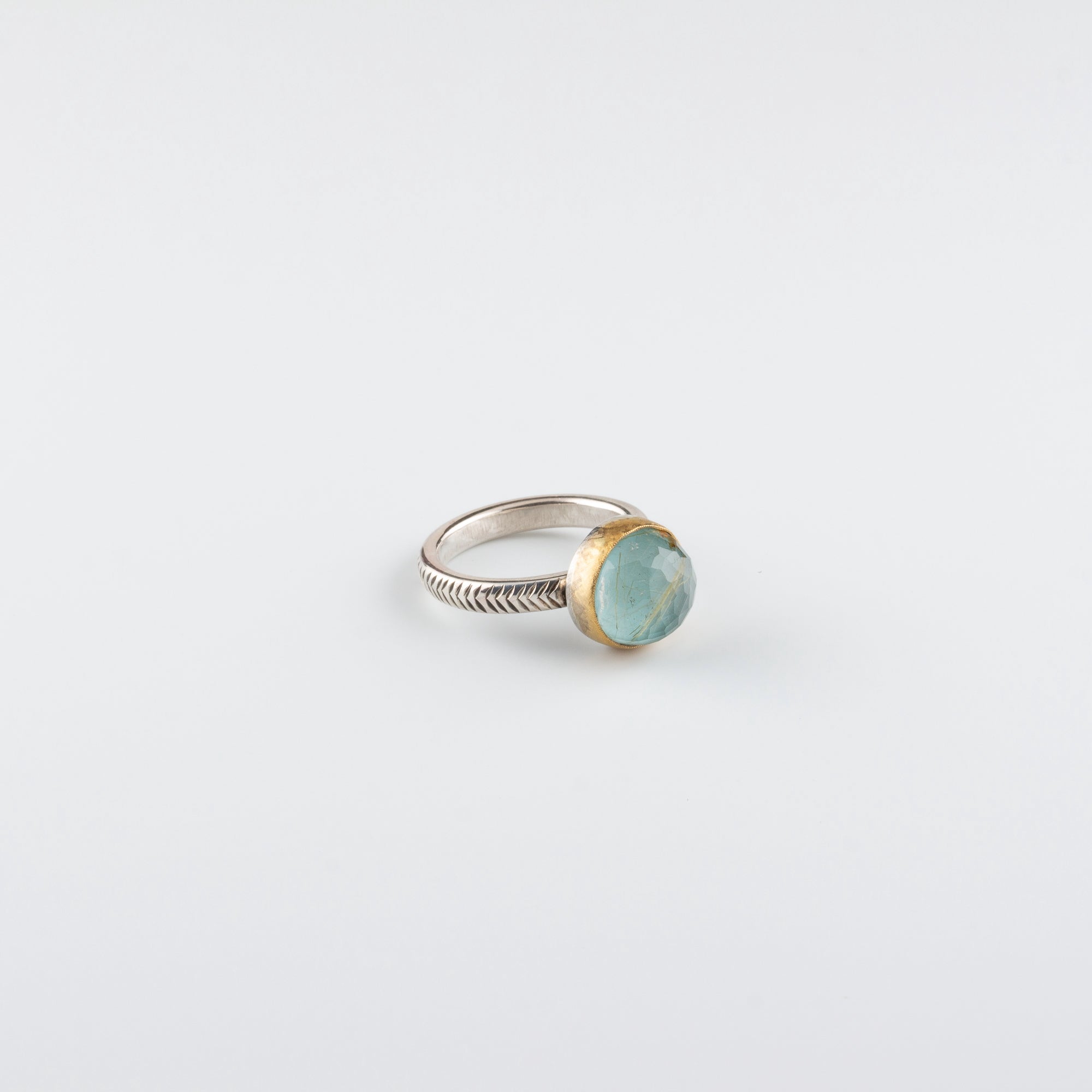 FEATHER ENGRAVED RING // RUTILATED QUARTZ & TURQUOISE