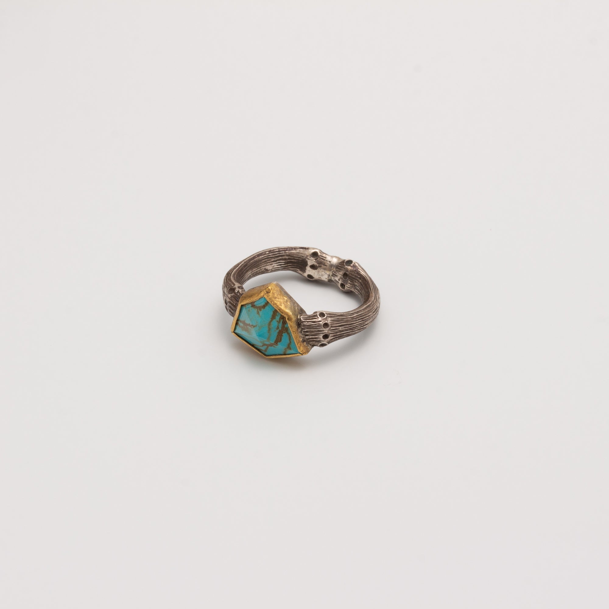 TURQUOISE SHIELD RING // BAMBOO BAND
