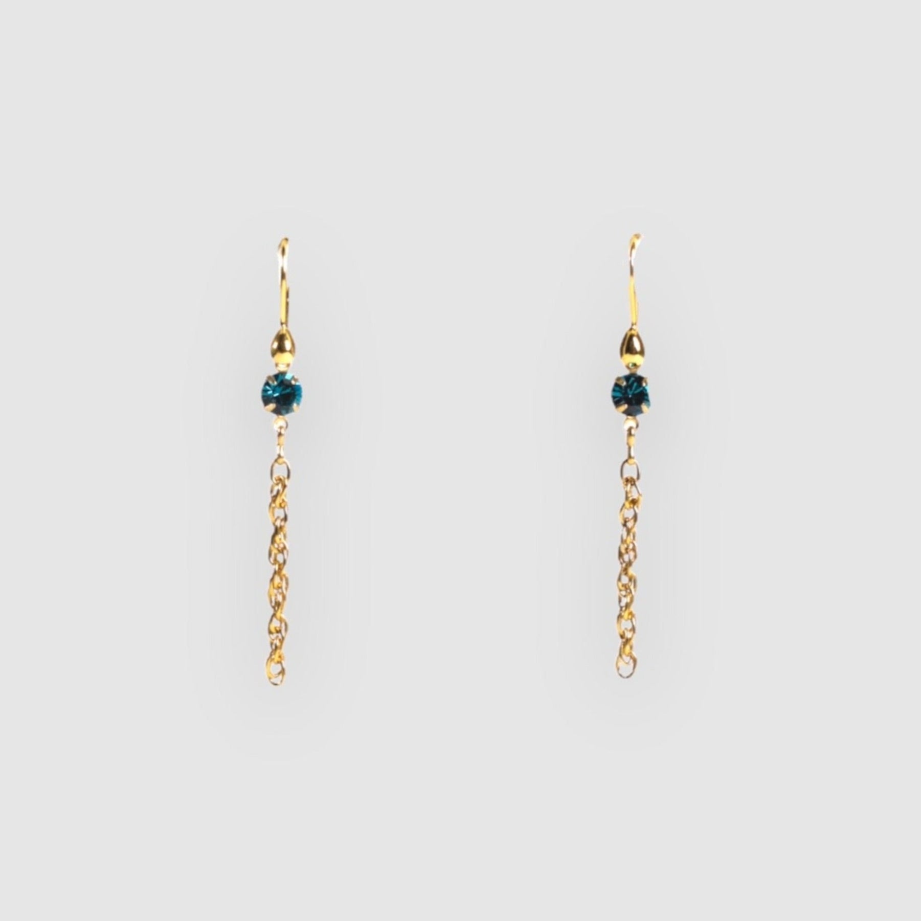 vermeil french wires with swarovski crystal drop and brass chain drop earrings handmade in Tucson by Tasha Bundy