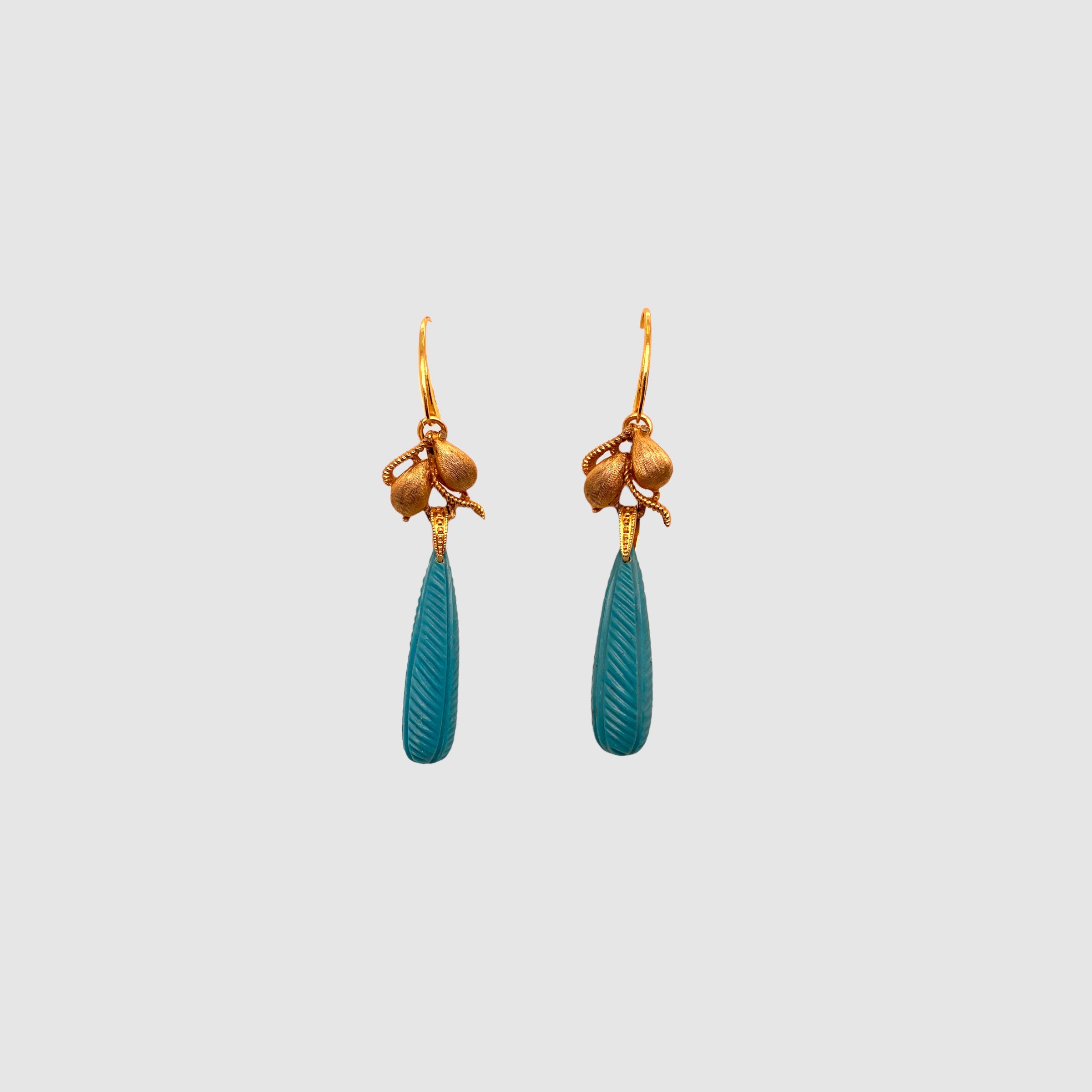 DECO EARRINGS // GOLD AND HAND CARVED HOWLITE